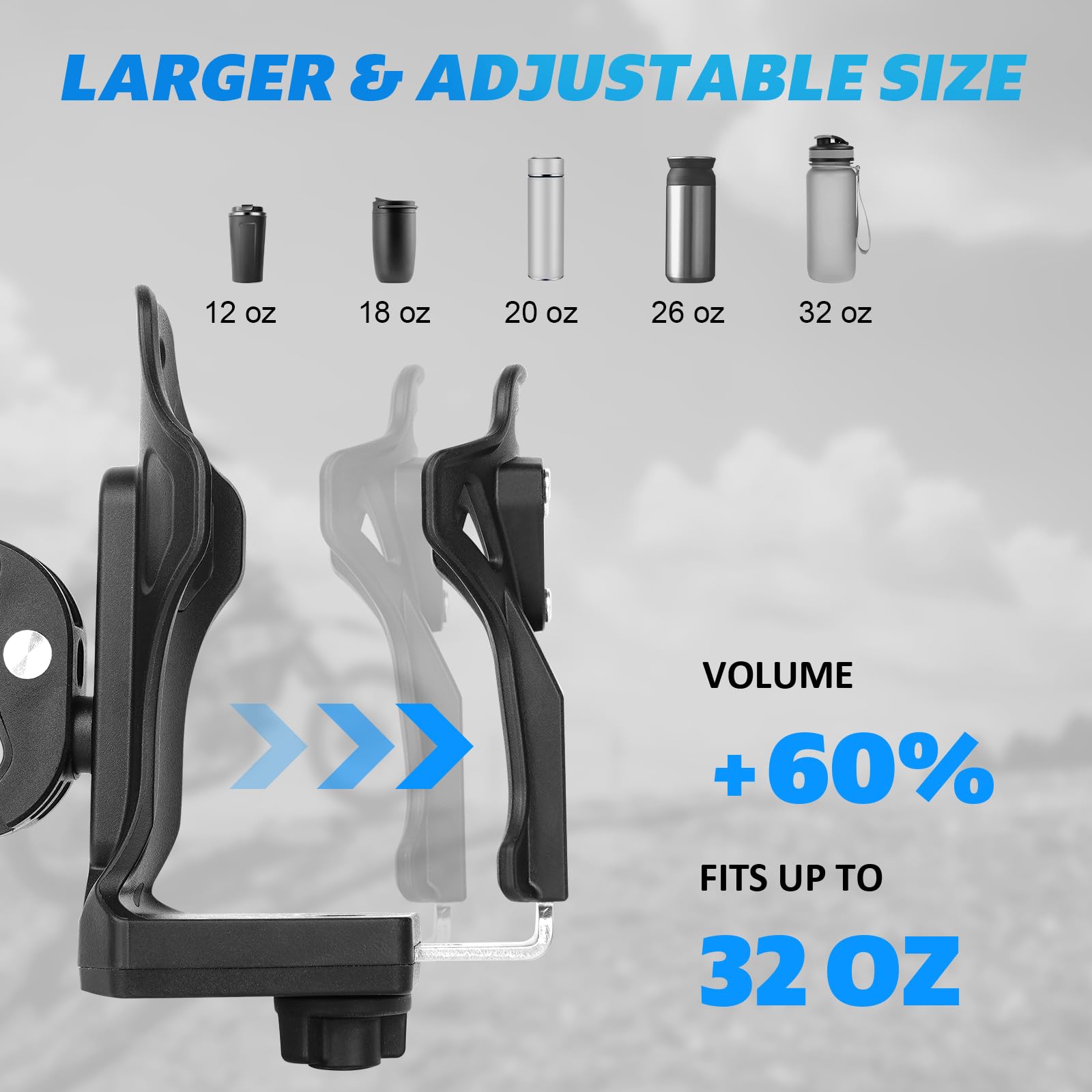 Upgraded Motorcycle ATV Cup Holder Anti Theft, Extra Large Bike Water Bottle Holder 1.95 - 3.6 inch Universal Size, Drink Holder