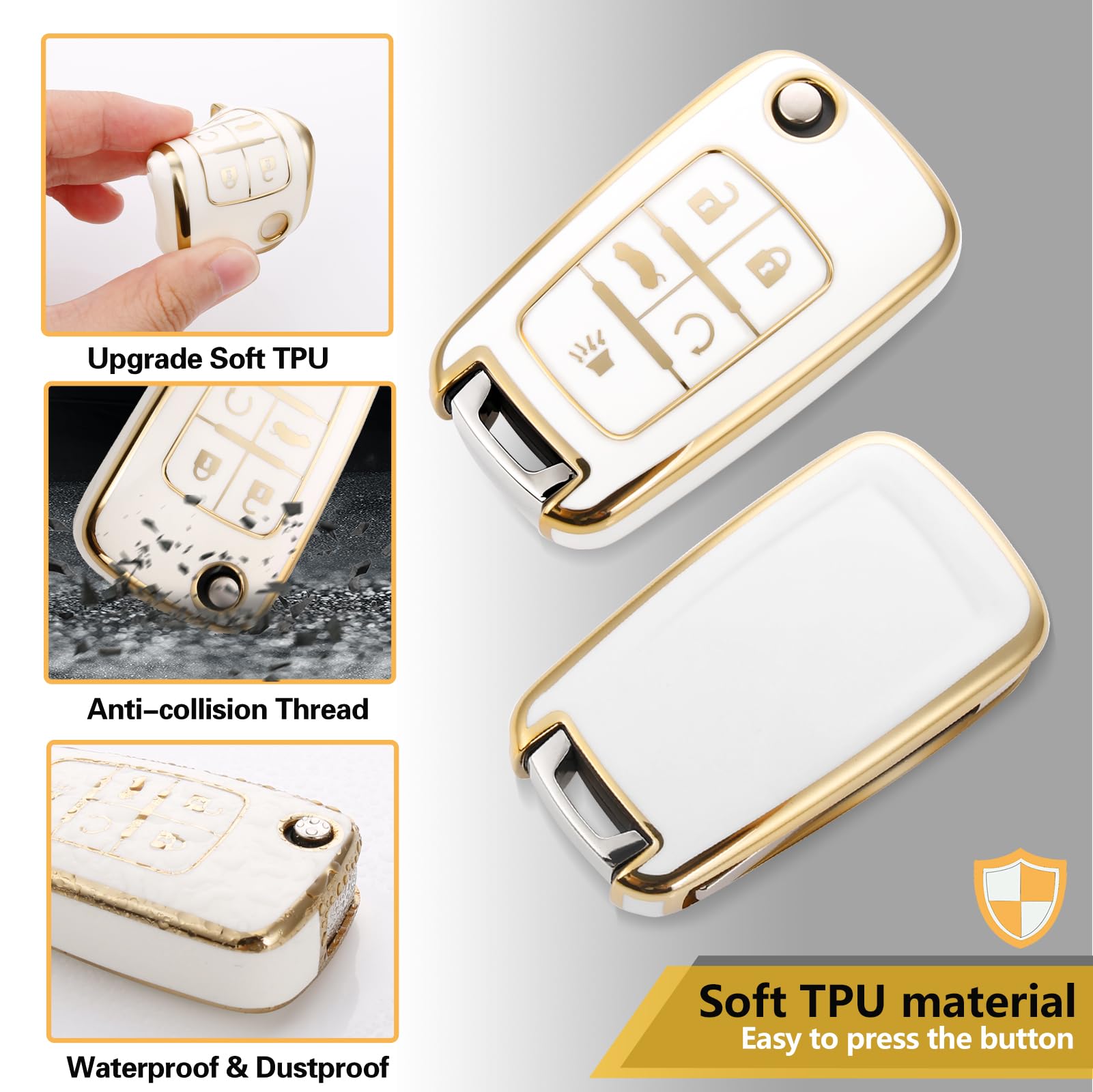 Ctrinews For Chevy Key Fob Cover With Metal Braided Rope Keychain, Upgraded Key Case For Cruze Equinox Malibu Sonic Trax Impala