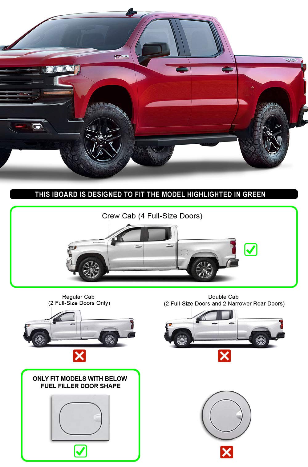 APS 6in (Black Flat) Running Boards Compatible with Chevy Silverado GMC Sierra 1500 2019-2025 Crew Cab & 2500 HD 3500 HD 2020-20