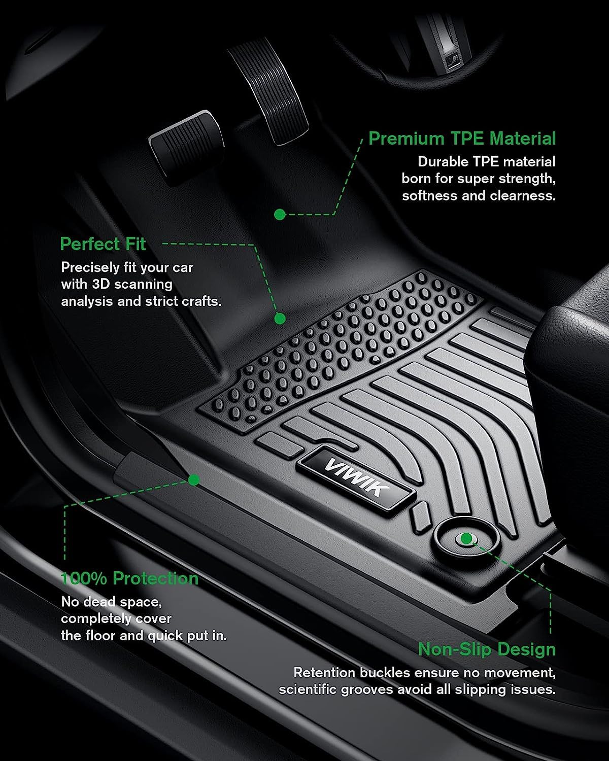 VIWIK Floor Mats Compatible for Civic 2022-2023, Car Mats All Weather Custom Floor Liners Full Set Include 1st and 2nd Row Front