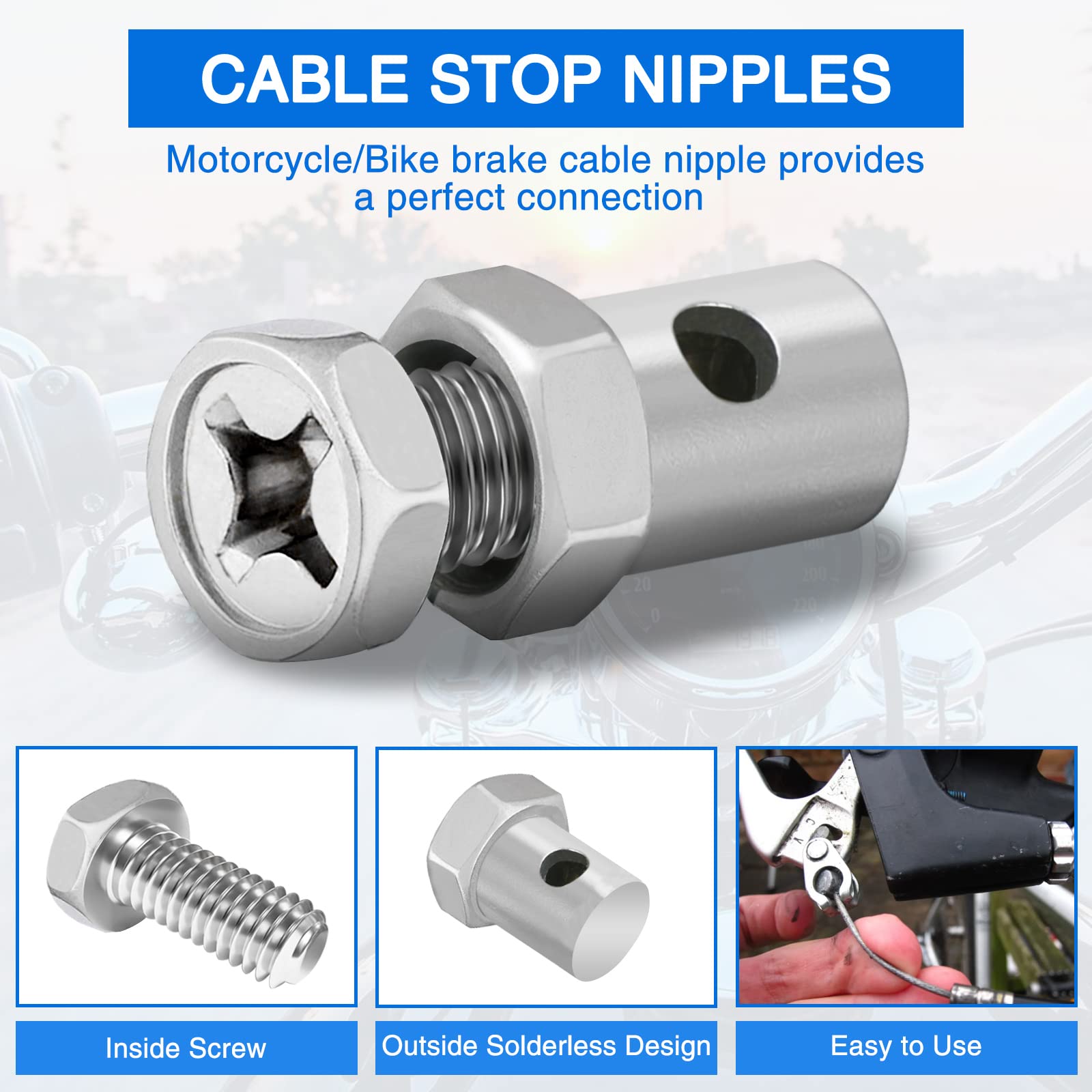 Tongze 15Pcs Brake/Throttle Cable Ends: 1/8' Universal Cable Stop Clamp Repair Parts For Go-Kart| Bicycle| Motorcycle| Scooter| Motorized Bike| Garden Tractor| Lawn Mower