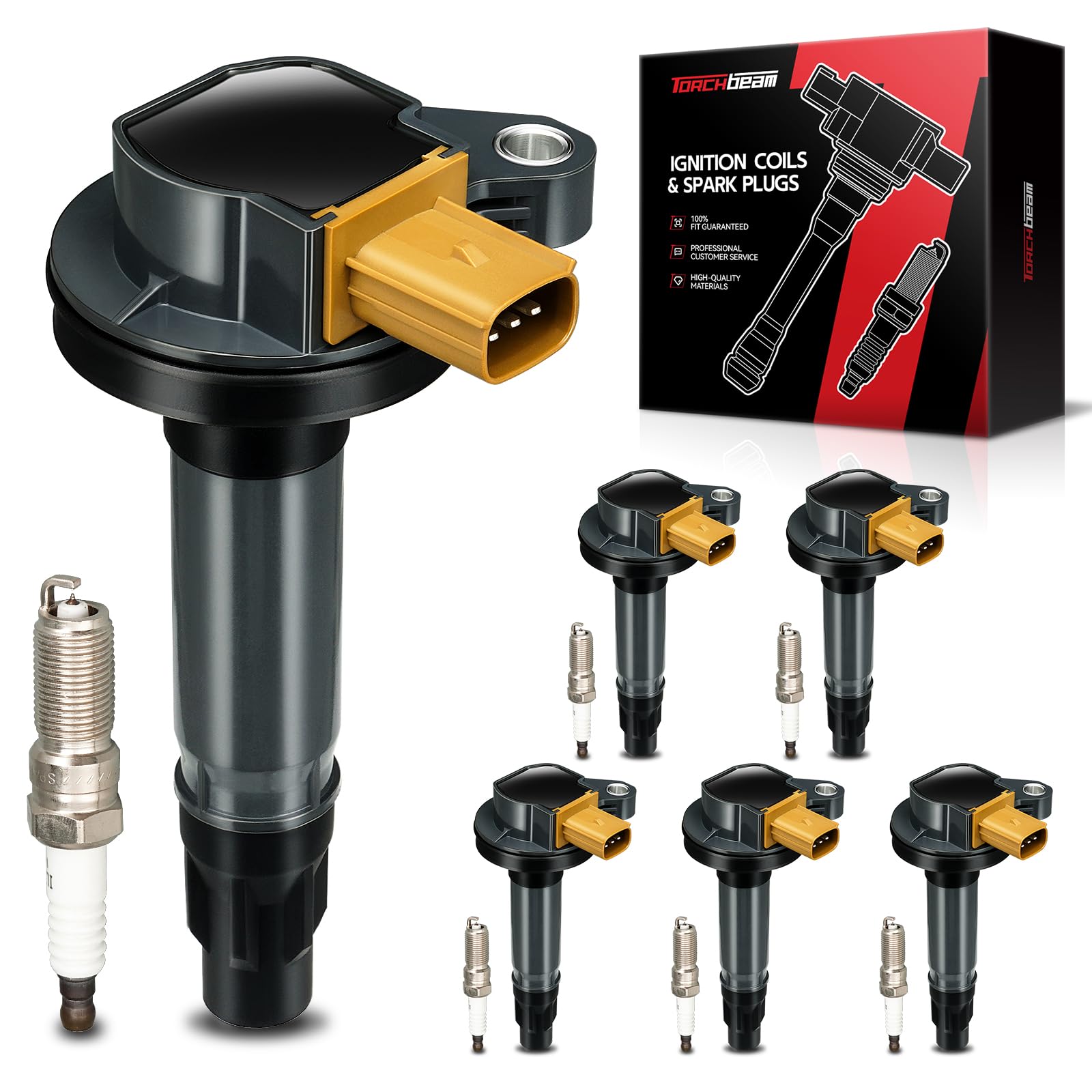 Torchbeam Set of 6 UF646 Ignition Coil Packs and Double Iridium Spark Plugs Fit for Ford F-150 Transit-150 250 350 HD Flex Explo
