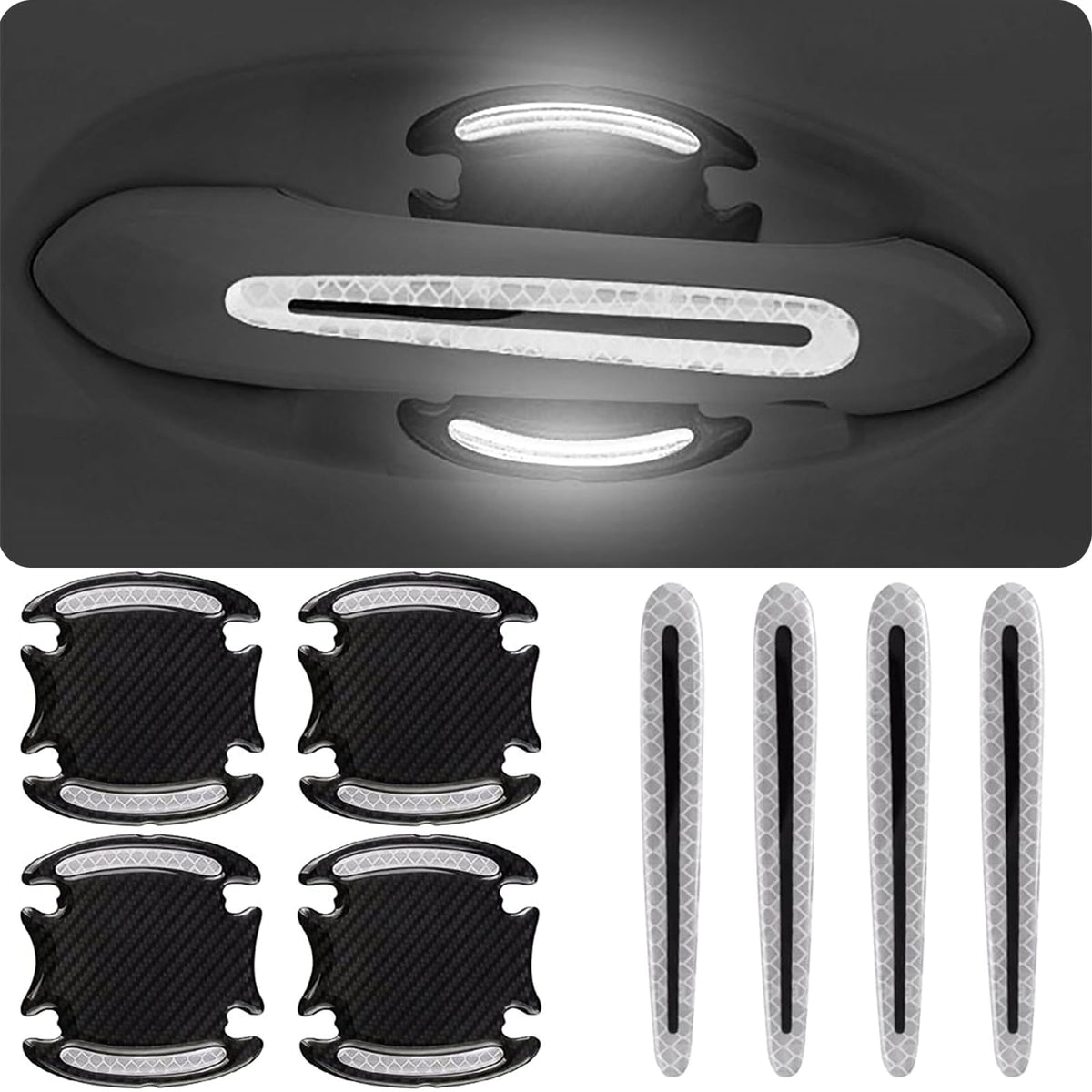 GTZTYZ 8Pcs Car Door Handle Protector Reflective Sticker,3D Carbon Fiber Universal Door Handle Scratch Protector Cover,Self-Adhe