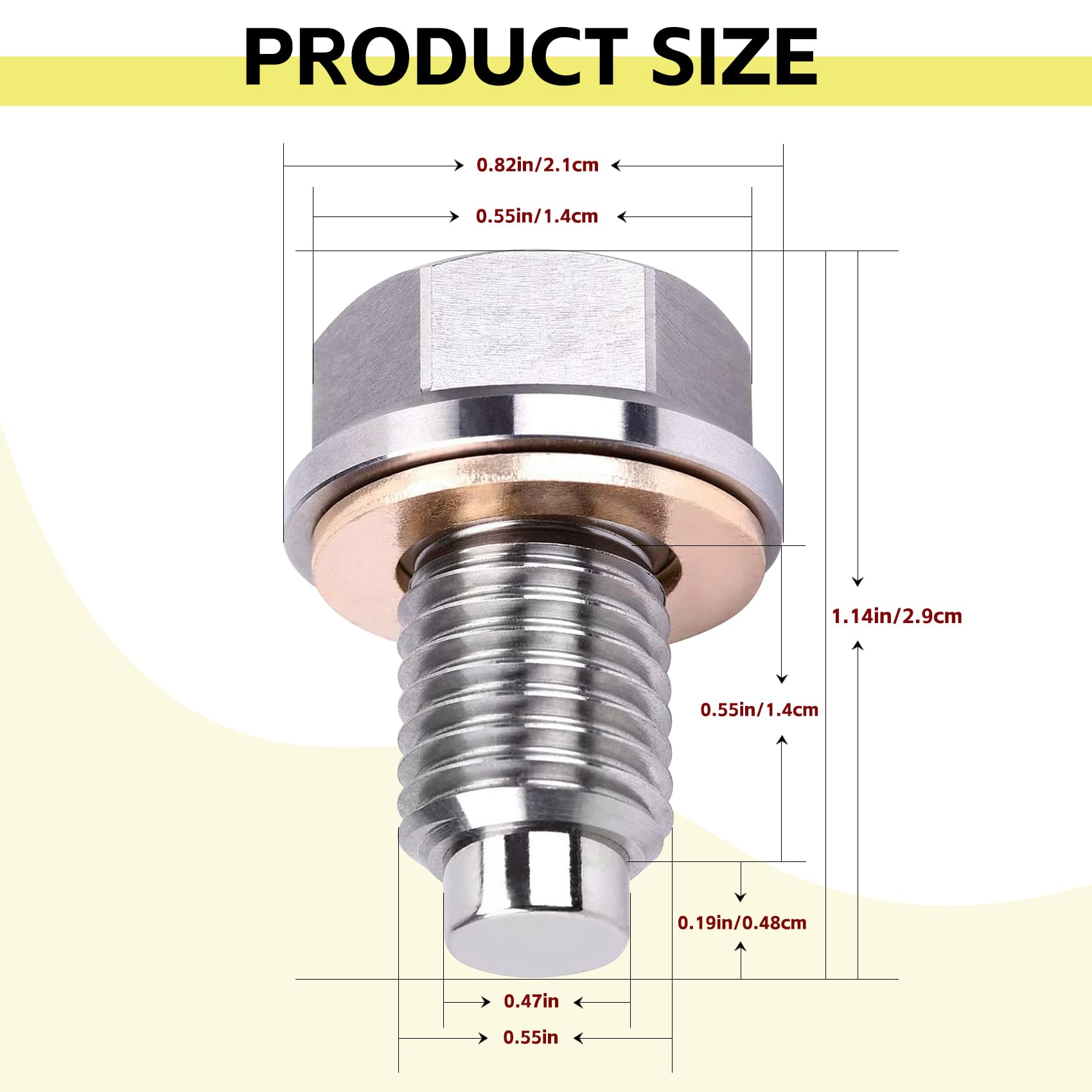 Magnetic Stainless Steel Oil Pan Drain Nut Bolt, M14 x 1.5 Magnetic Oil Drain Plug with 5 PCS Washer Gasket, Fits Most Cars, For