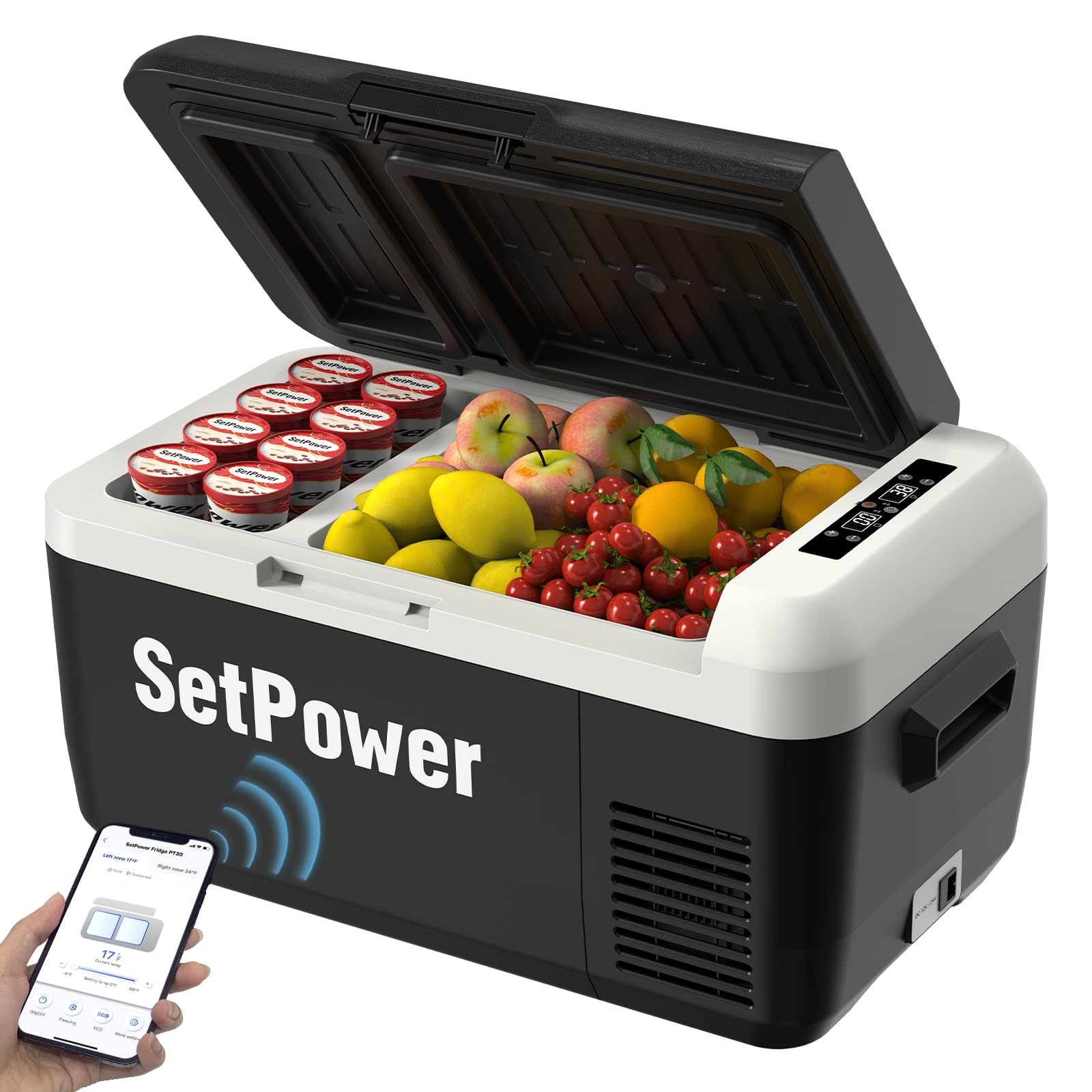 Setpower PT30 12V Refrigerator Dual Zone 32 Quart Car Refrigerator 12V Portable Fridge Electric Cooler for Vehicles SUV Van RV T