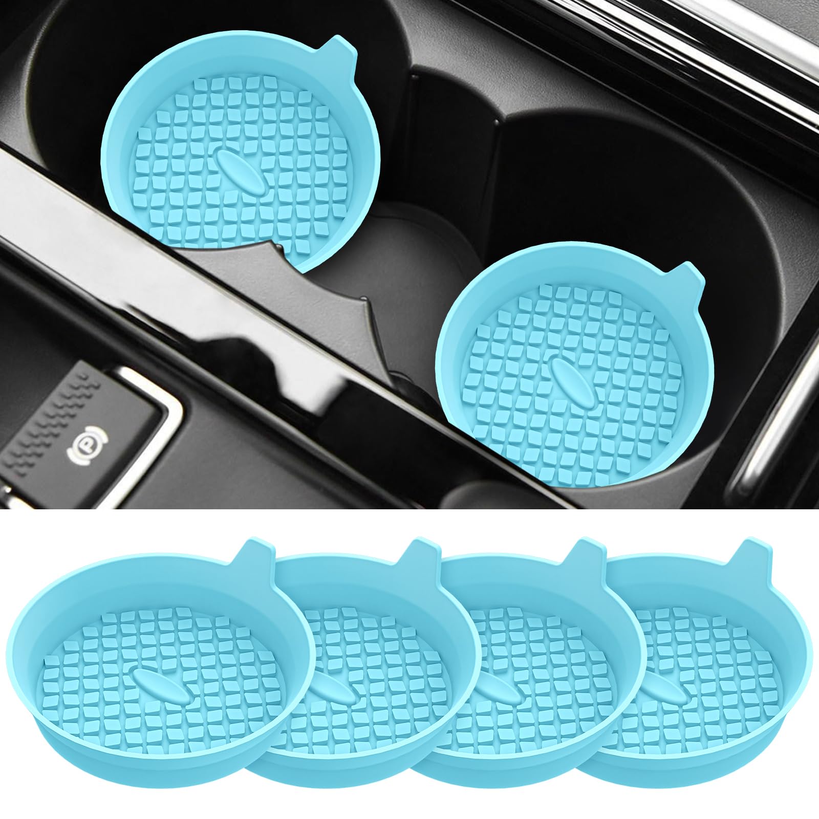 Me.Fan Car Cup Holder Coasters [4 Pack] Silicone Cups Mats, Automotive Universal Non-Slip Recessed Interior Accessories Sky Blue