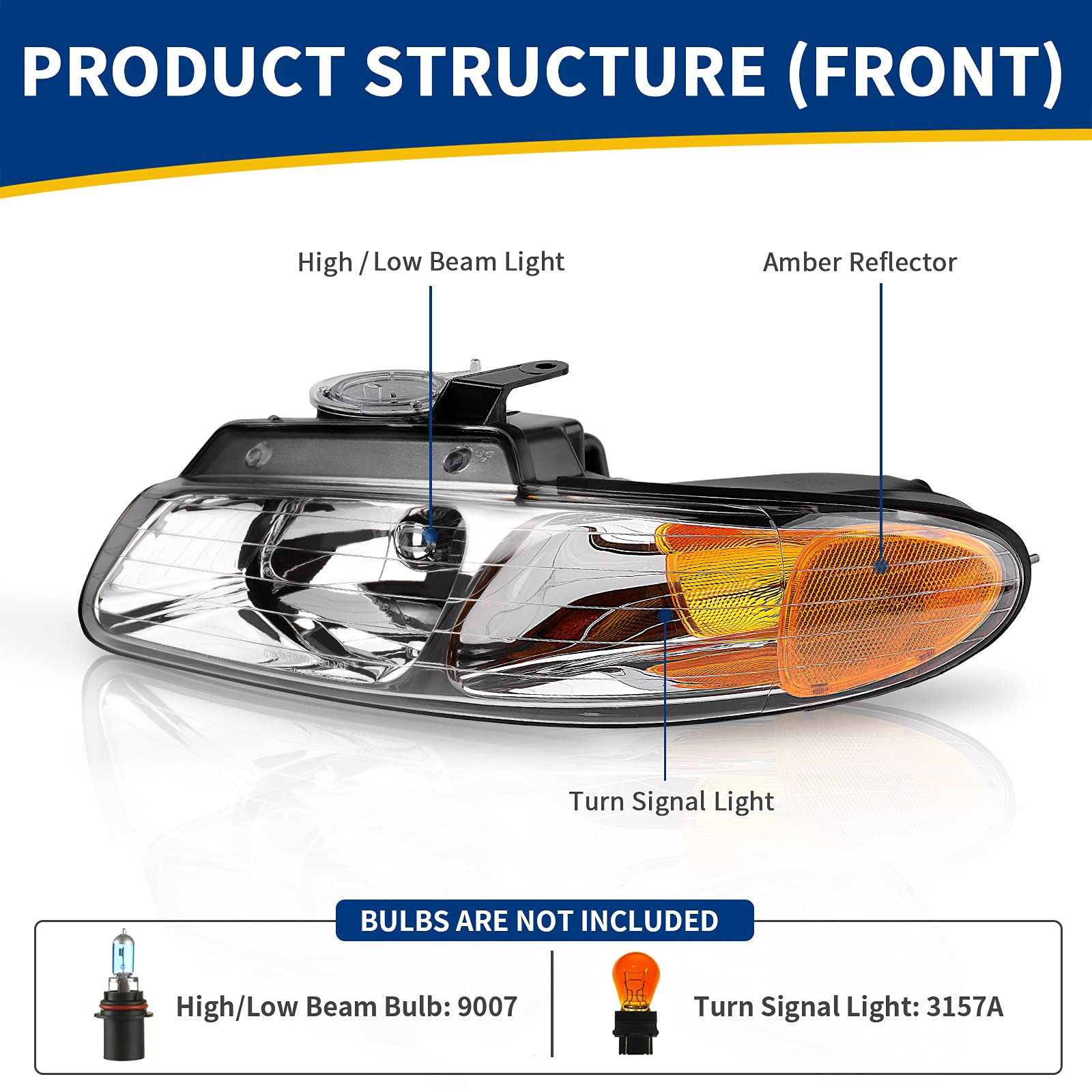 Autosaver88 For 96-00 Dodge Caravan 96-00 Chrysler Town And Country 96-00 Plymouth Voyager Van Headlight Assembly Chrome Housing