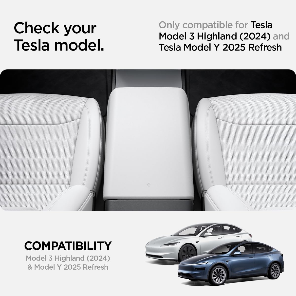 Spigen Center Console Non-Slip Armrest Cover Designed For New Tesla Model Y 2025 Refresh (Juniper) & Tesla Model 3 2025/2024 Ref