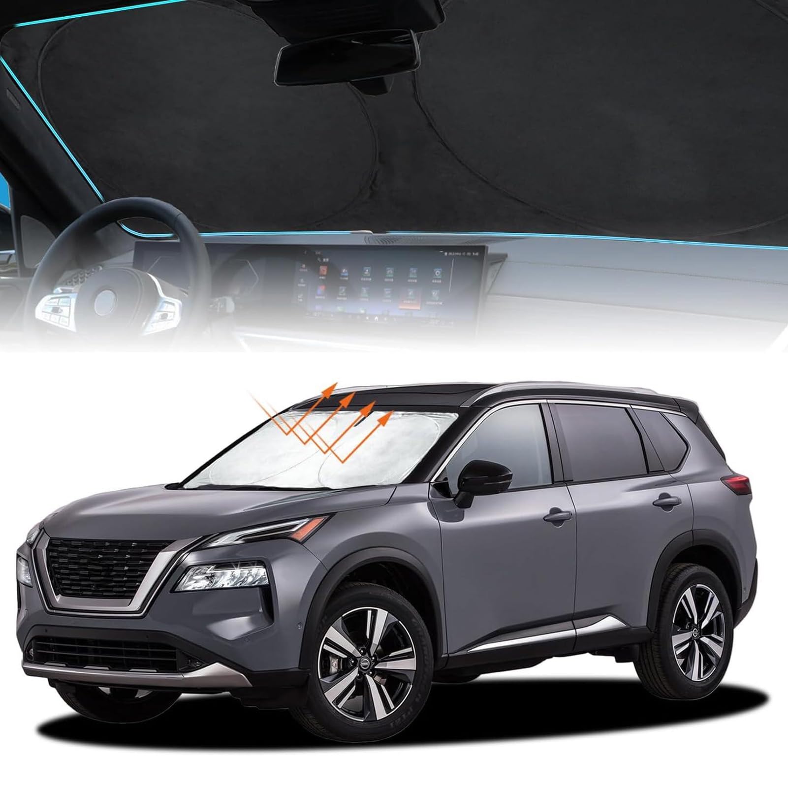 Insauto For Rogue Windshield Sun Shade Sunshade Foldable For Nissan Rogue 2014-2020 Windshield Cover Sun Visor Custom Fit For 20