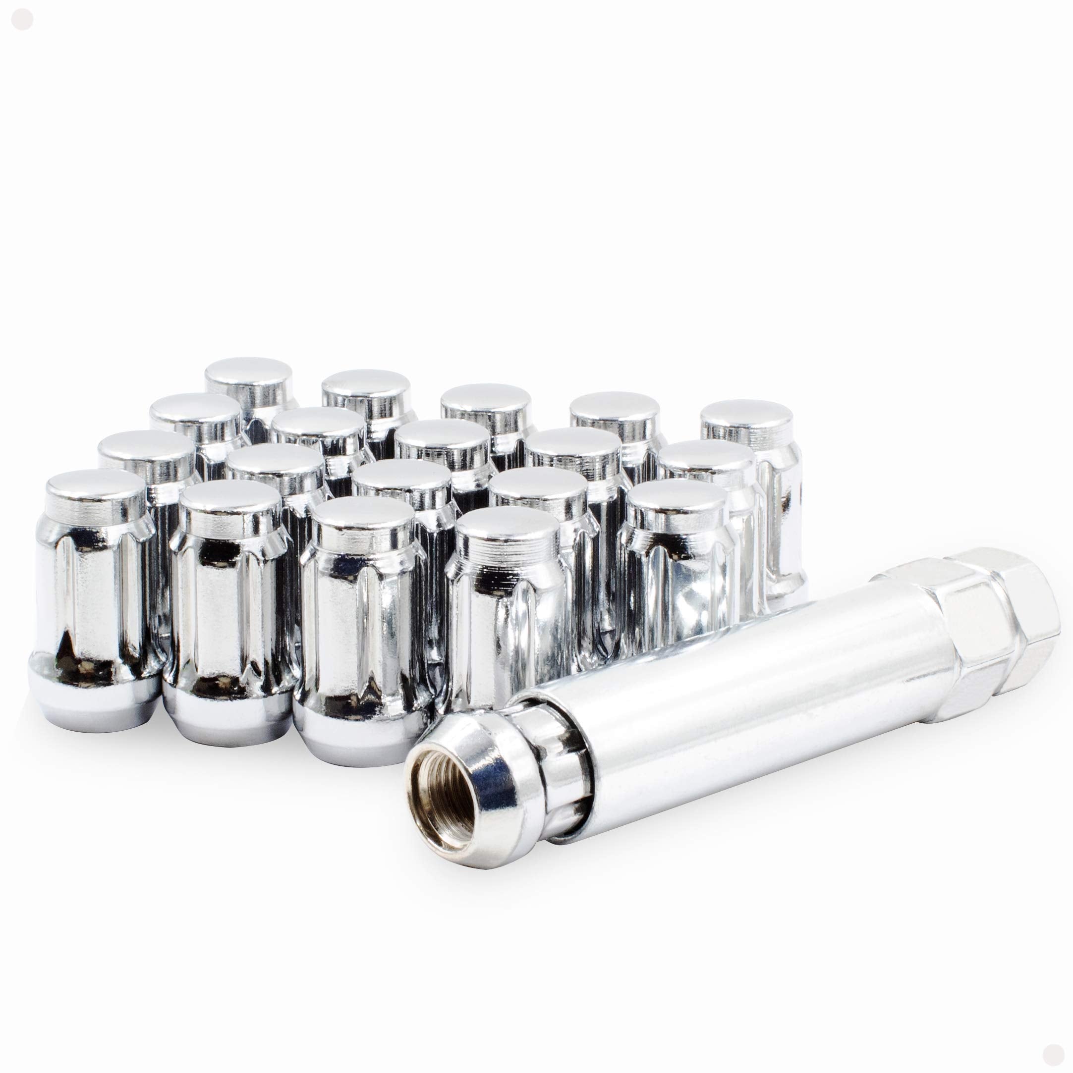 Wheel Accessories Parts Set of 20 Chrome 1/2 Spline Lug Nuts 1.38 Long Car Small Diameter Lug Nut Closed End Bulge Acorn 6 Splin