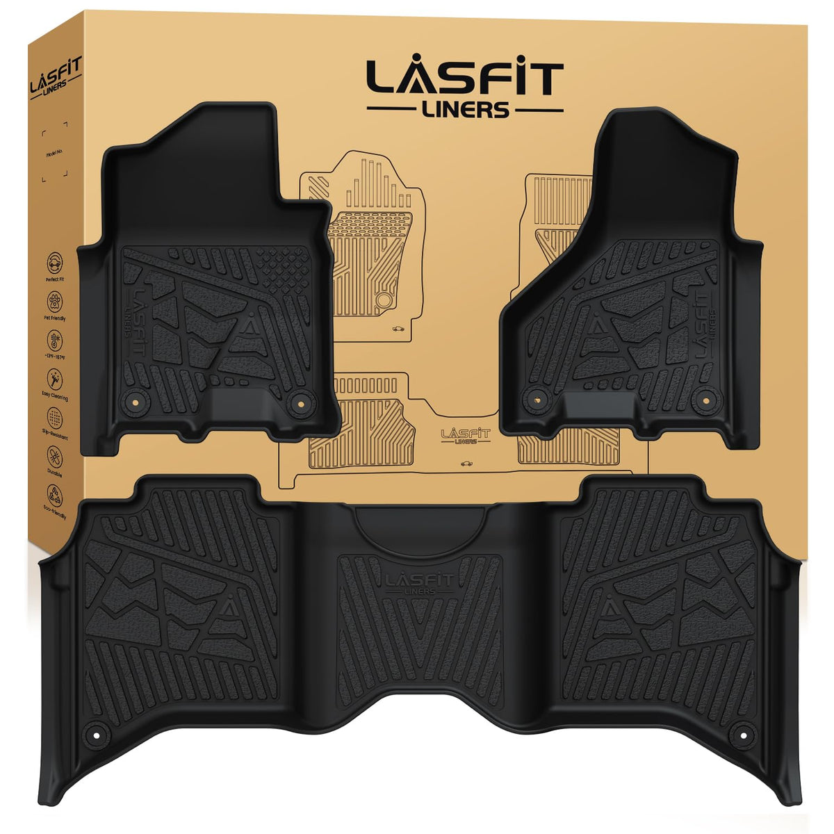 Lasfit Floor Mats For Ram 2500/3500 Crew Cab 2019-2024 Bucket Seat Perfect For Carpet & Vinyl Floor (Not Fit Model Whith Pto Kit