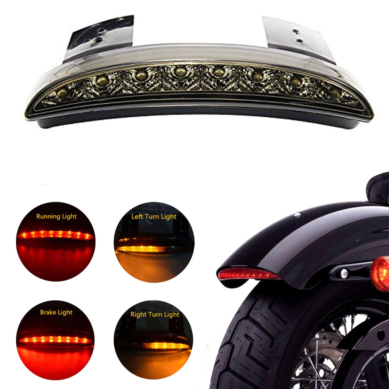ANKIA 5 Wires Motorcycle Chopped Rear Fender Edge LED Brake License Plate Tail Light Stop Running Light Turn Signal Lamp for Har