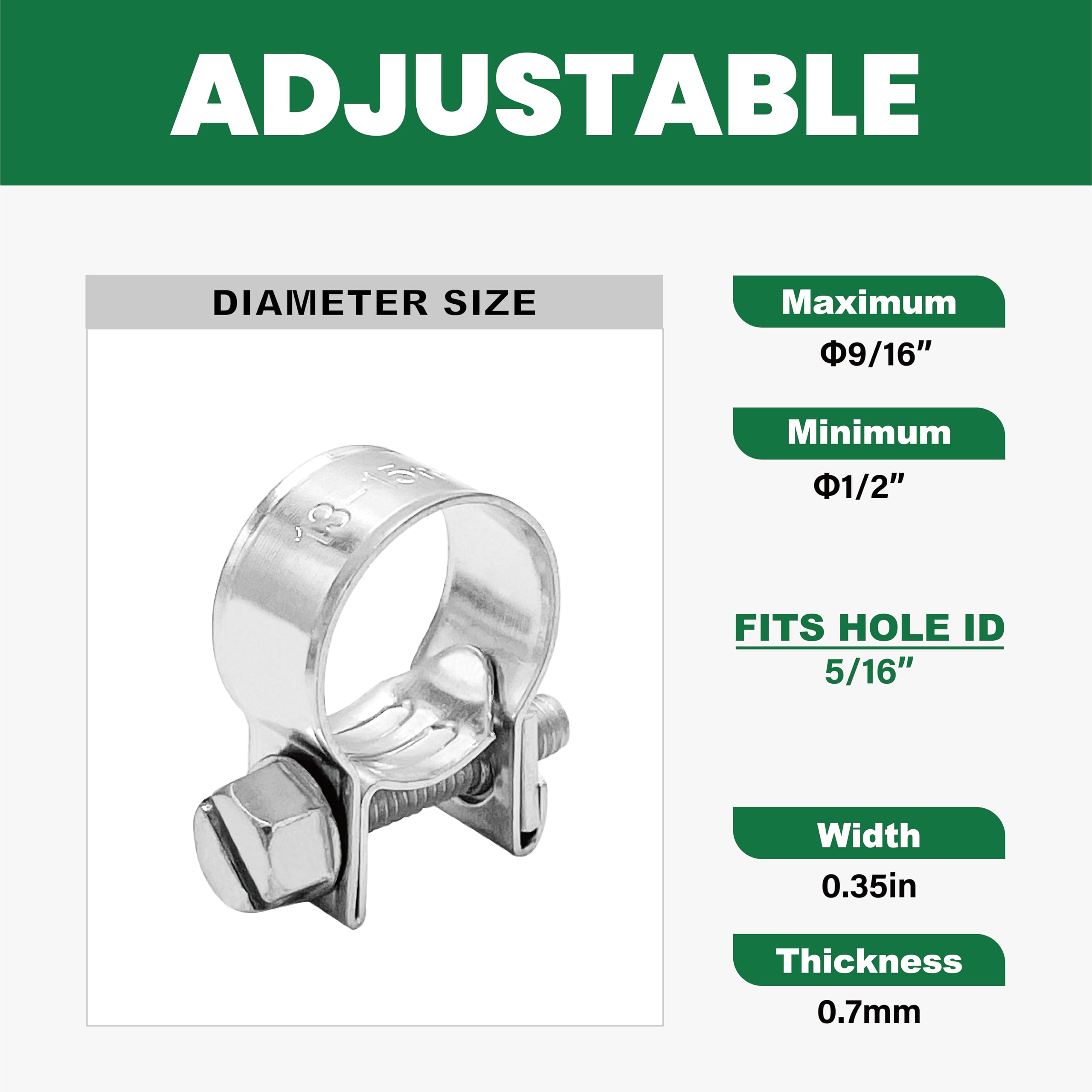 LAR-ME 5/16'' Mini Fuel Injection Hose Clamps, 20PCS Gas Line Hose Clamp, Adjustable Pipe Hose Clip Tube Clamps for Automotive,A