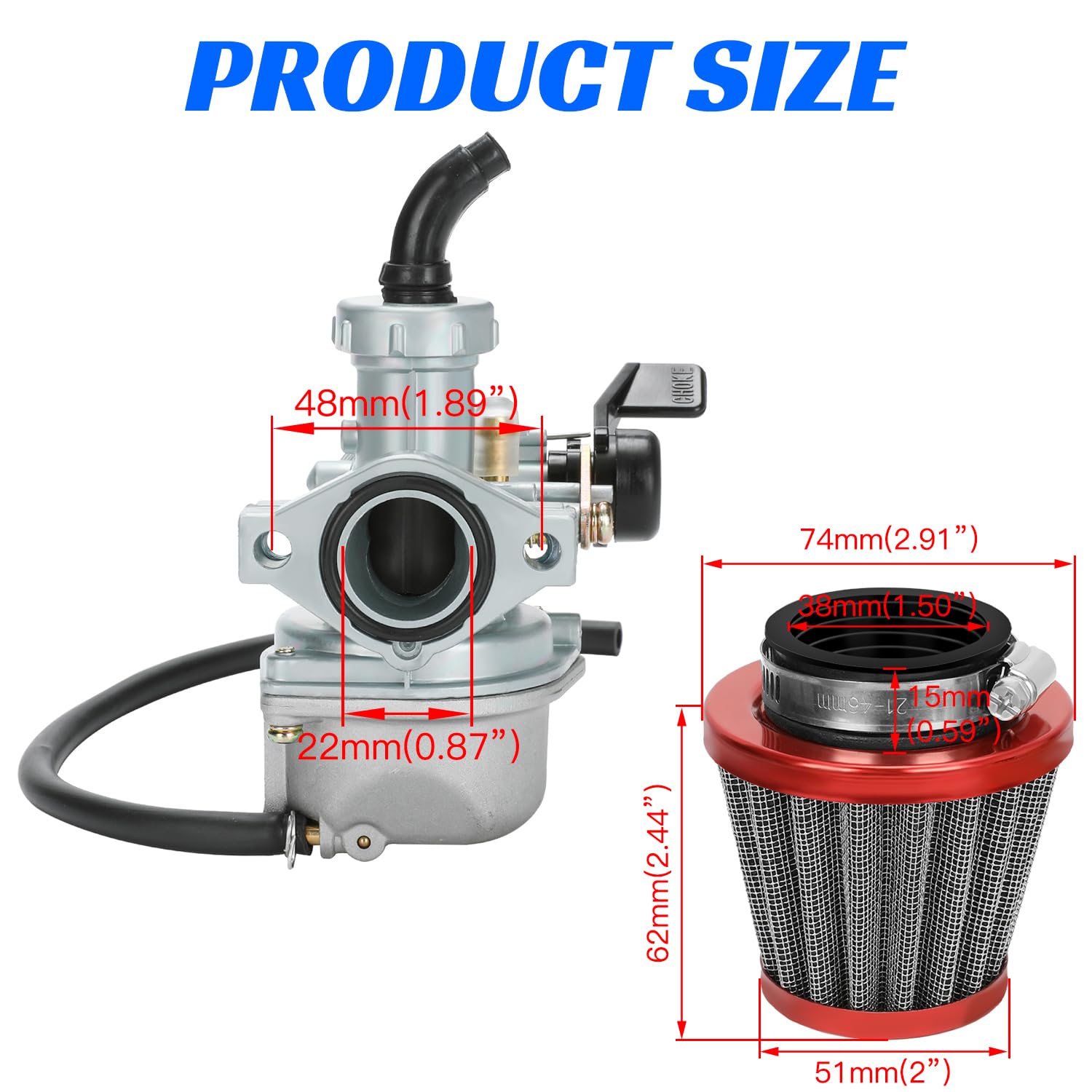 Yoxufa Pz22 Carburetor 22 Mm Carb Throttle Cable Grip For 110Cc 125Cc Atv Pit Dirt Bike Coolster Mountopz Ssr Taotao Db14 Db24 Apollo Xpro Hawk 4 Stroke Chinese Quad Parts