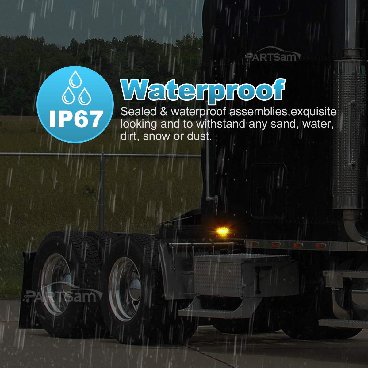 Partsam 2X Clear Lens 5-7/8 Amber 15Led Side Marker Lamp Turn Signal Teardrop Light W Chrome Bezel Replacement For Trucks Freightliner Columbia Coronado Classic Century