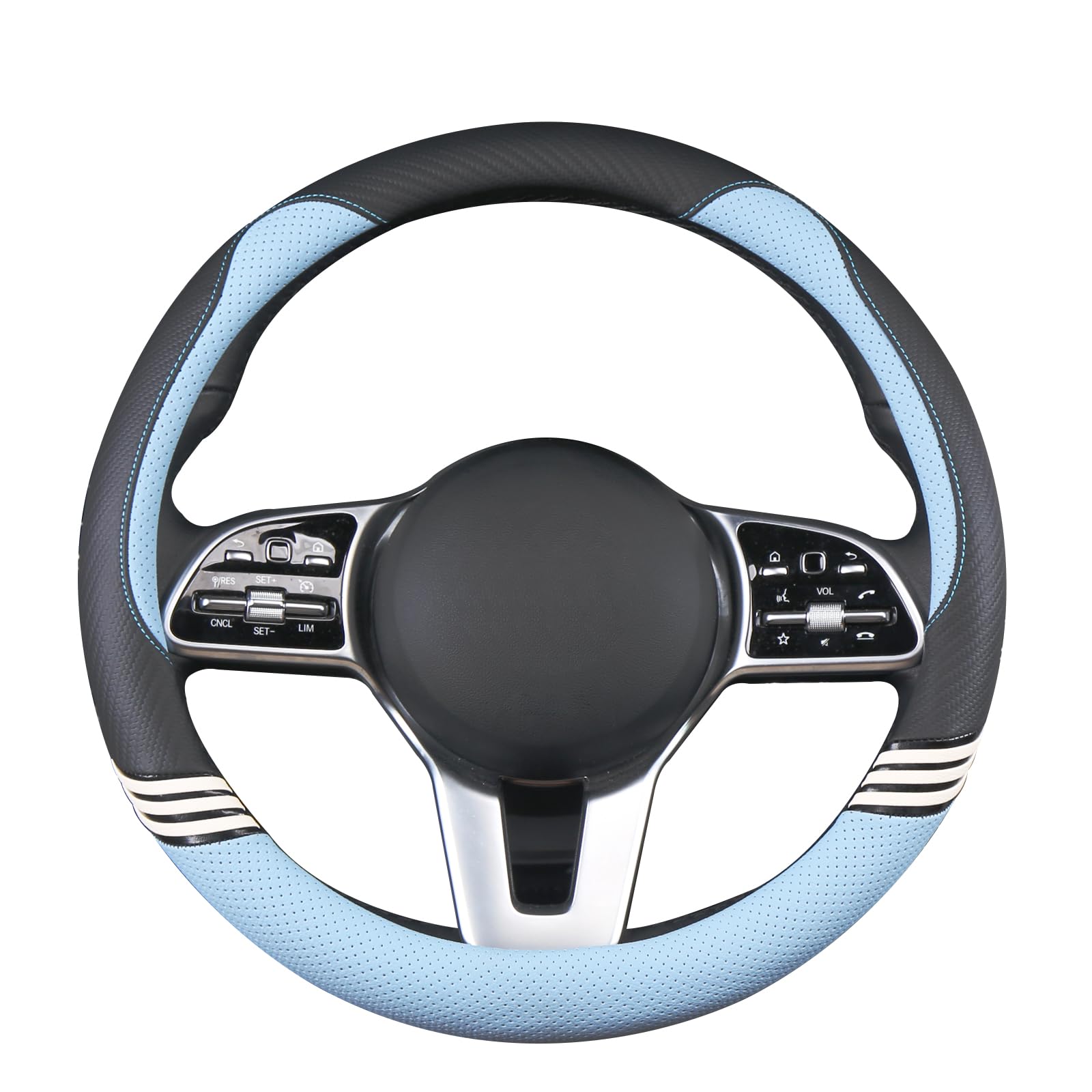 Binsheo Cute Steering Wheel Cover For Women Men Leather Universal 15 Inch,Black And Blue