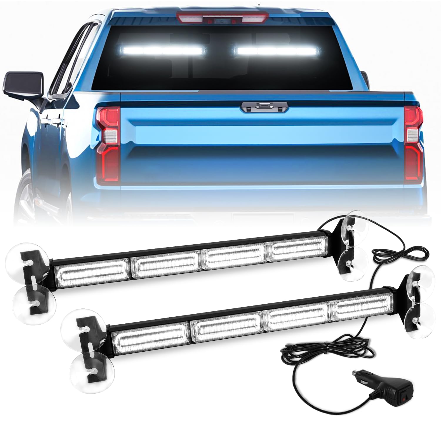 Lrter 2X 17.7 Traffic Advisor Strobe Light Bar Emergency Lights Warning Flashing Safety Responder Front/Rear Window W/Directiona