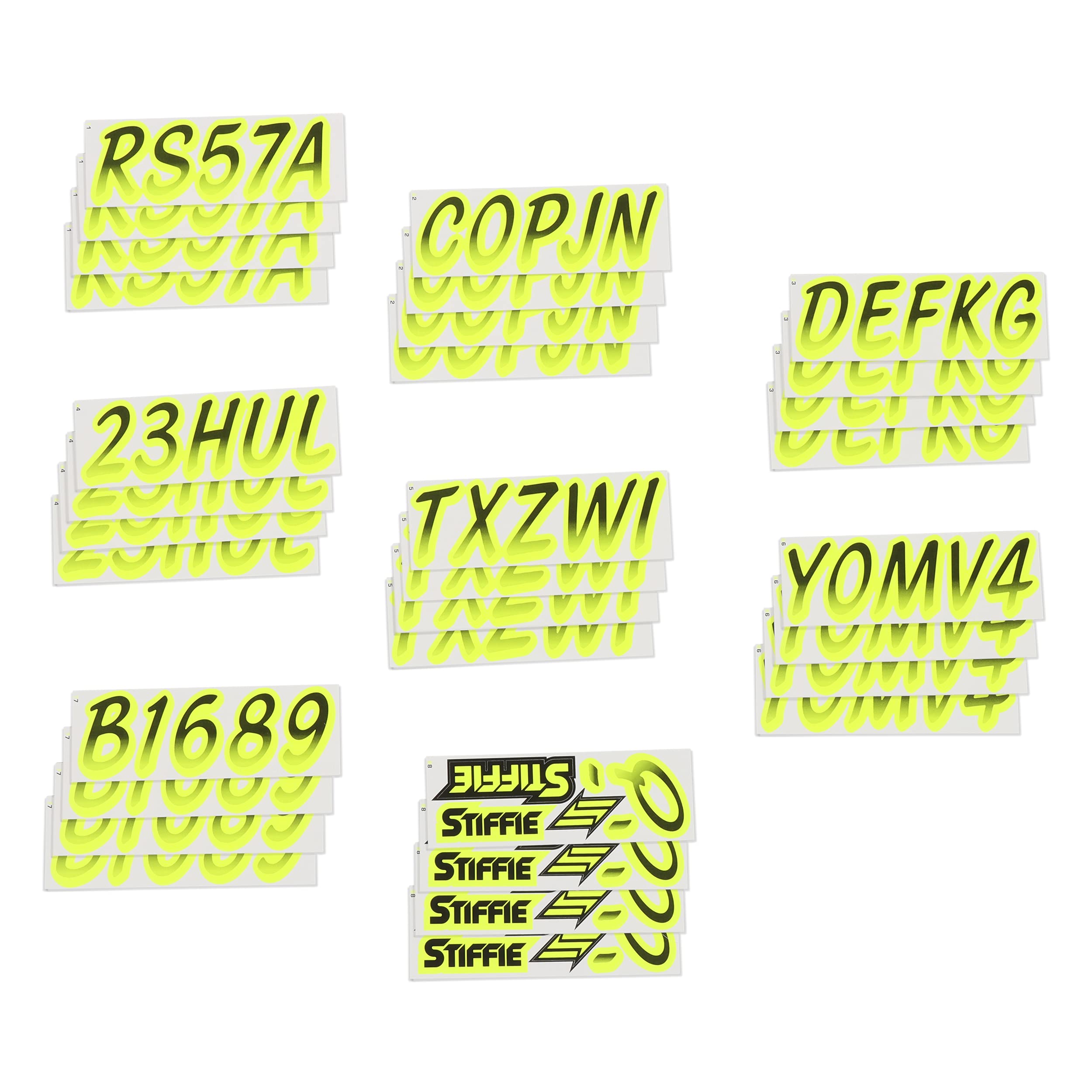 STIFFIE Whipline Black/Day Glow Yellow 3'' Boat & PWC Registration Decals  Numbers Letters Stickers