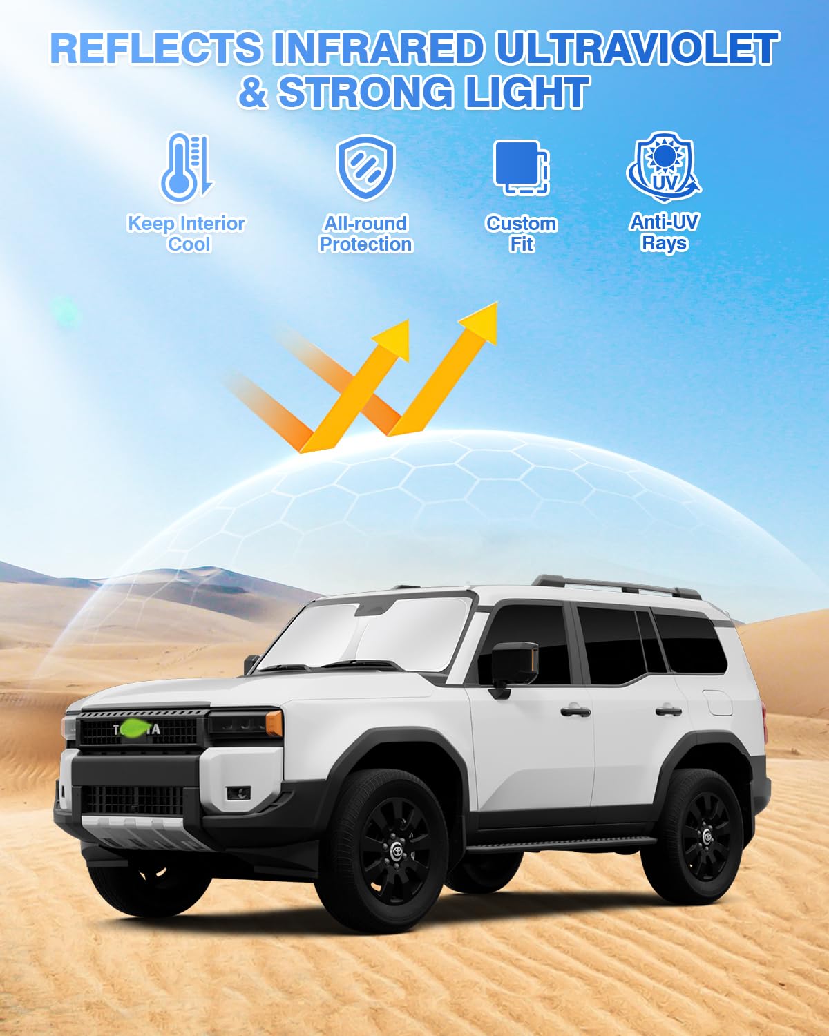 Canvcle Sunshades For 2024 2025 Toyota Land Cruiser Prado 250 Accessories Windshield Sun Shade Side Rear Window Shade Cover Sun