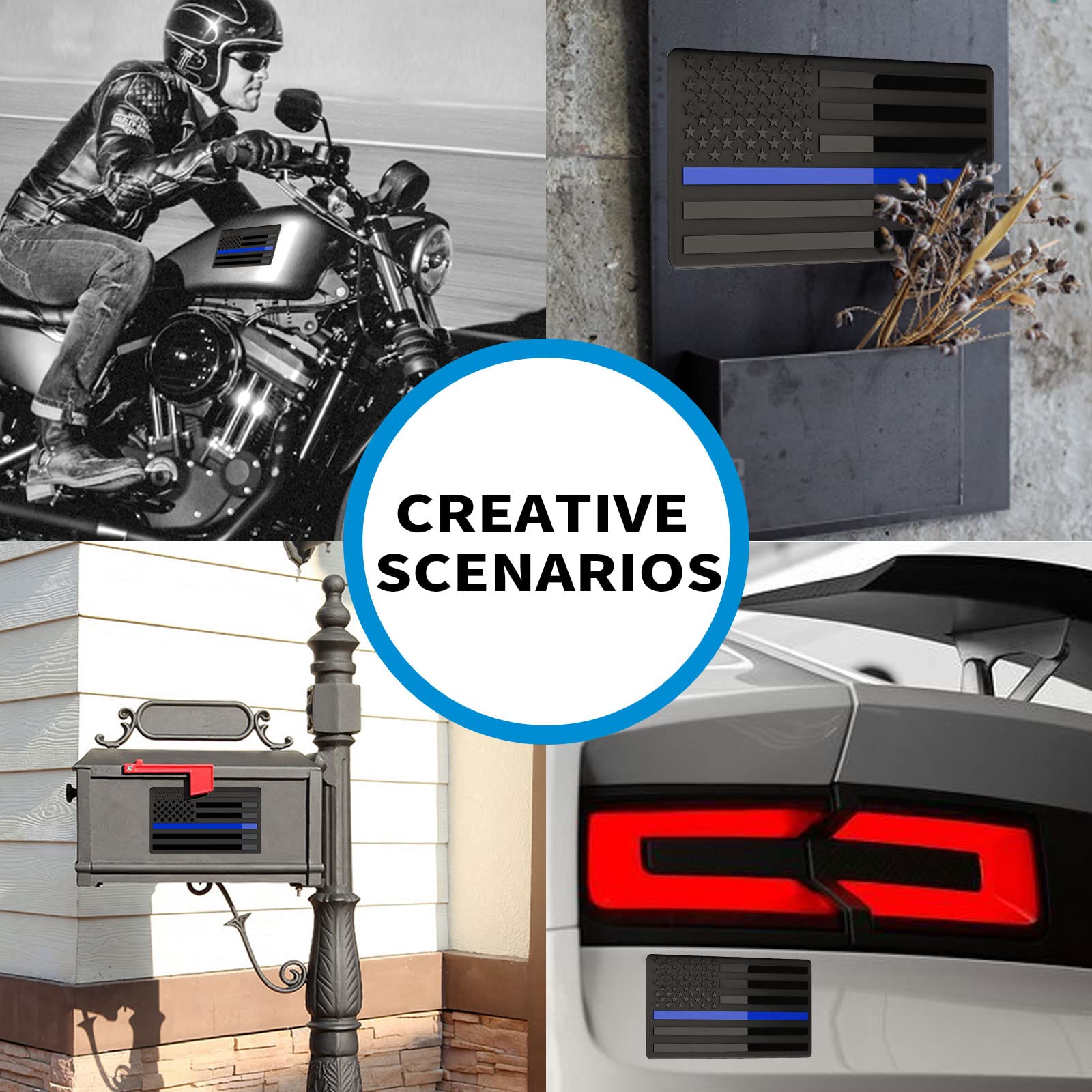 Embossed 3D Metal Thin Blue Line All Black American Flag Emblem Decal Stickers (3 Pack), Matte Black 5' X 3' Patriotic Usa Us Flag Decals For Car, Truck, Motorcycle Honoring Police Law Enforcement