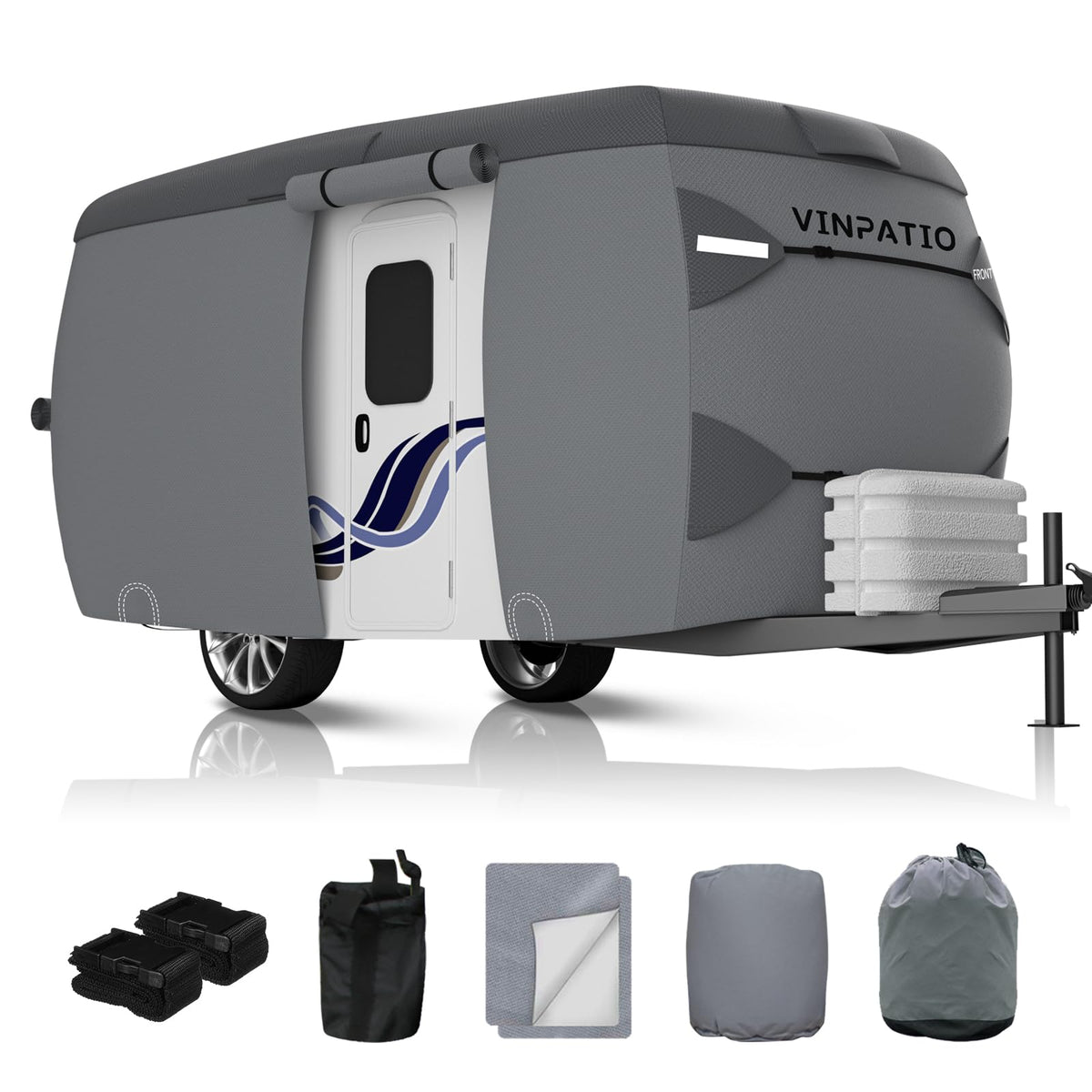 Vinpatio Fiberglass Travel Trailer Cover, Toy Hauler Cover Fits 11'-13' Trailers, Fiberglass Trailer Rv Cover With Windproof Str