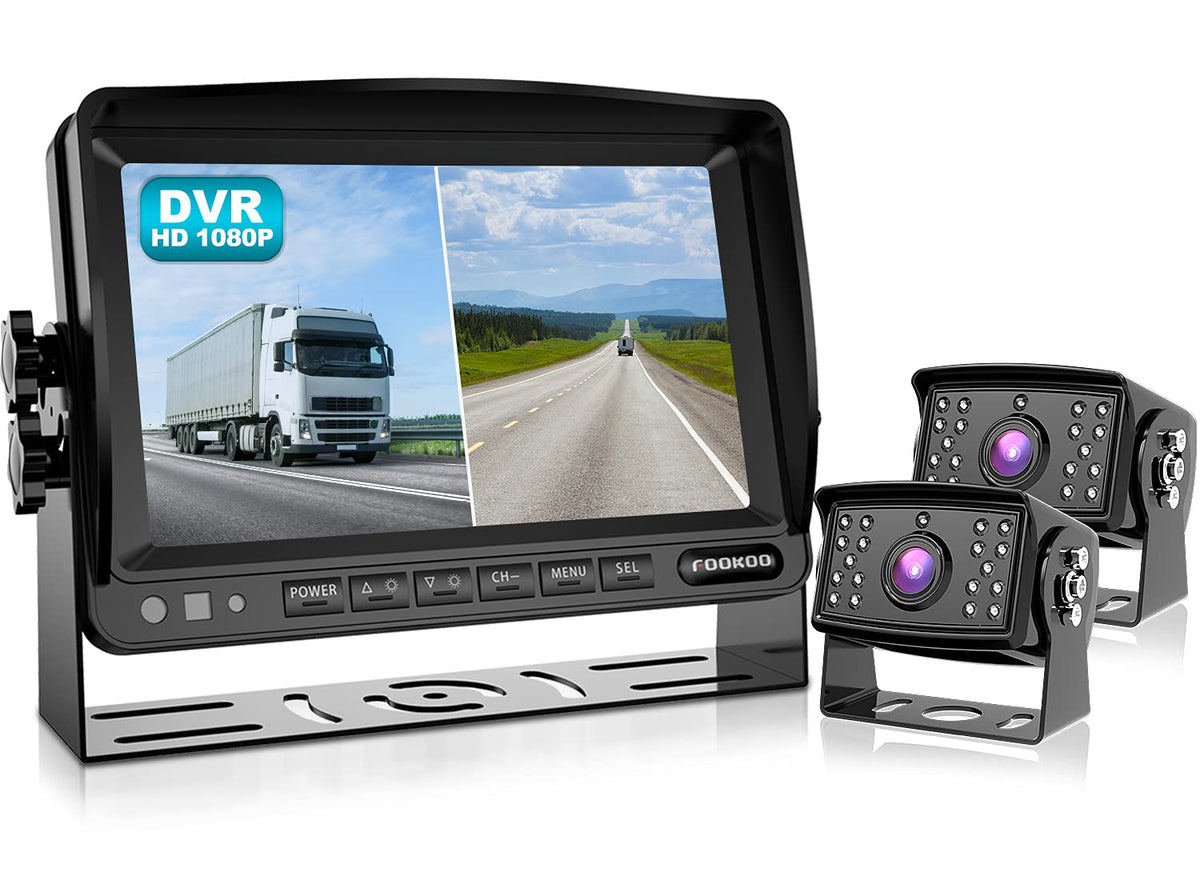 Fookoo ? 7'' 1080P Wired Backup Camera System, 7-Inch Hd Dual Split Screen Monitor W/Recording Ip69 Waterproof Front/Rear View C