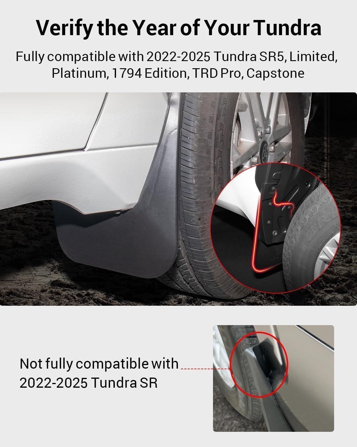 Refiteco Mud Flaps Compatible With 2022 2023 2024 2025 Toyota Tundra Accessories All Weather Guard Mud Guards Splash Front & Rea