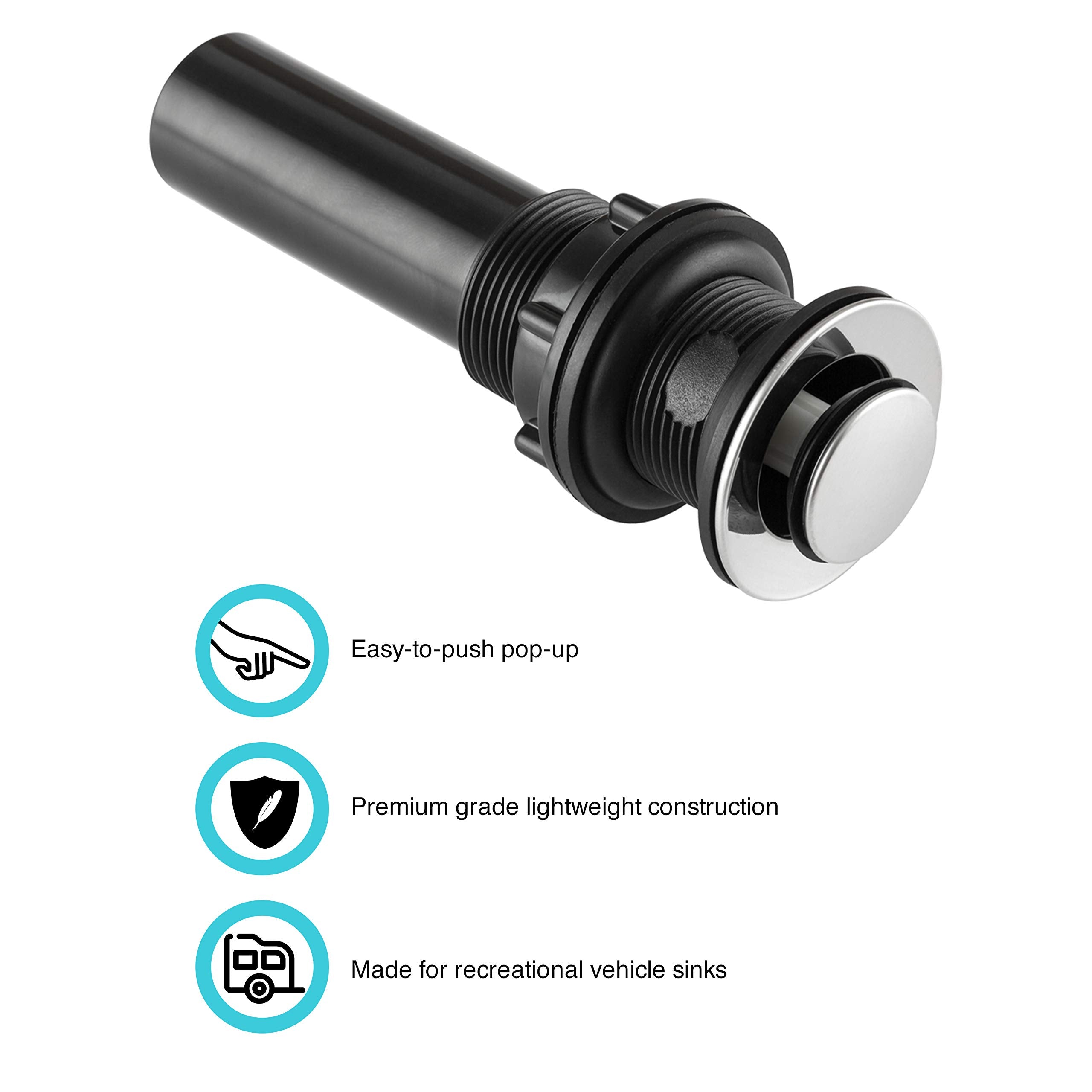 Dura Faucet Universal Rv Bathroom Sink Pop-Up With No Overflow (Chrome Polished)