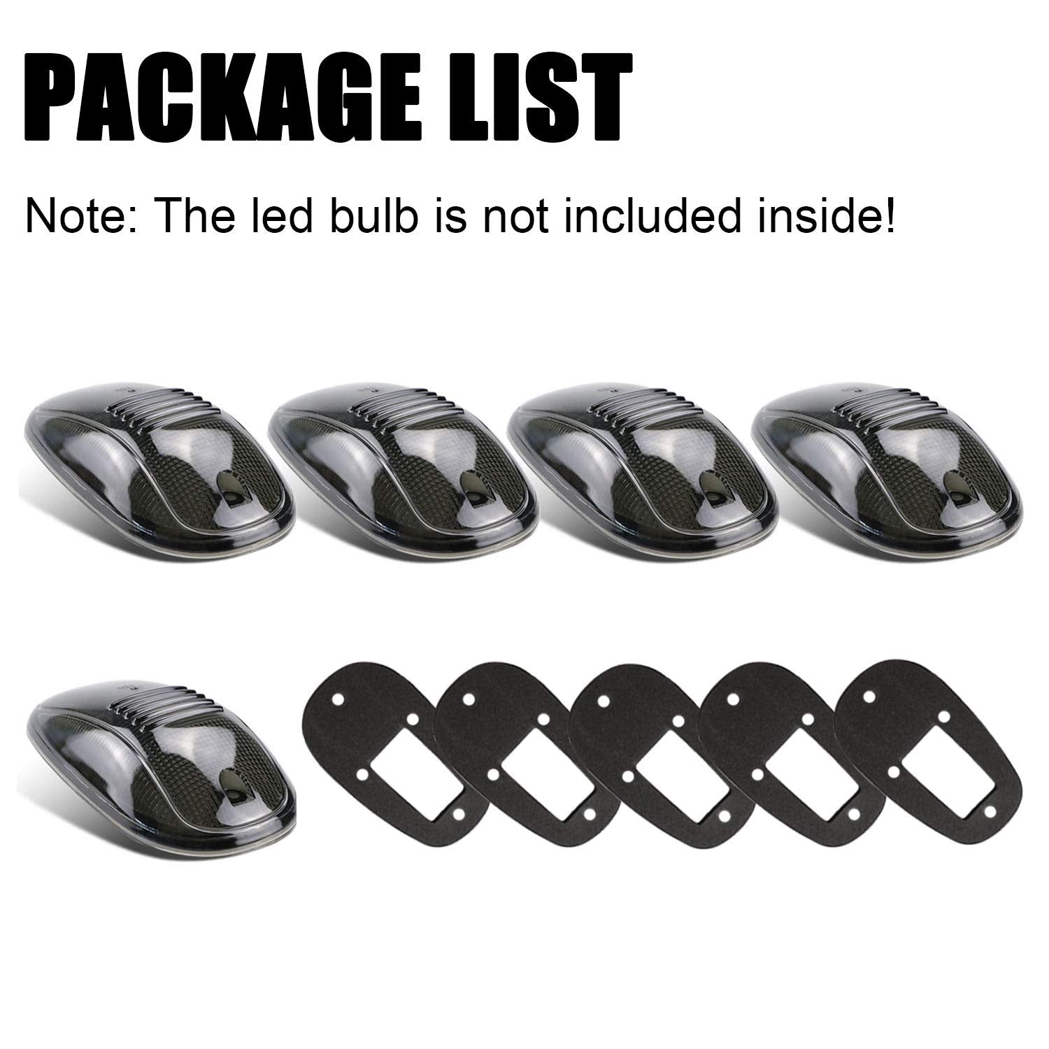 Tresound Smoked Lens Cab Roof Top Marker Lights Cover for 2003-2016 Dodge Ram 1500 2500 3500