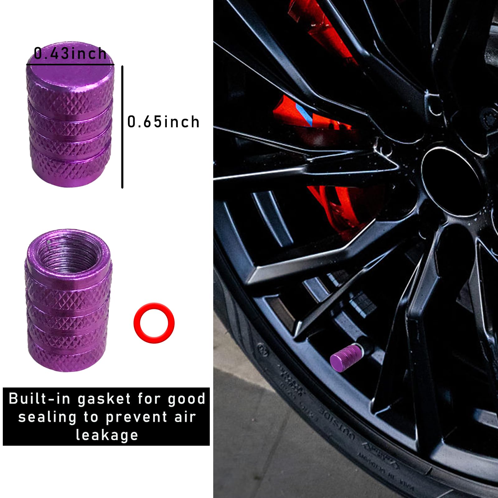 Ziciner 5 PCS Car Tire Valve Stem Caps, Aluminum Tire Air Cap Set, Dust Proof & Corrosion Resistant Stem Covers, Universal for C