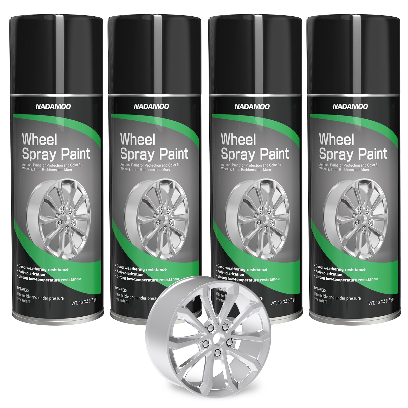 Nadamoo Aluminum Wheel Spray Paint, Semi-Gloss Aerosol Car Rim Paint For Recolor And Protection Of Metal Surface, Silver, 4 Cans