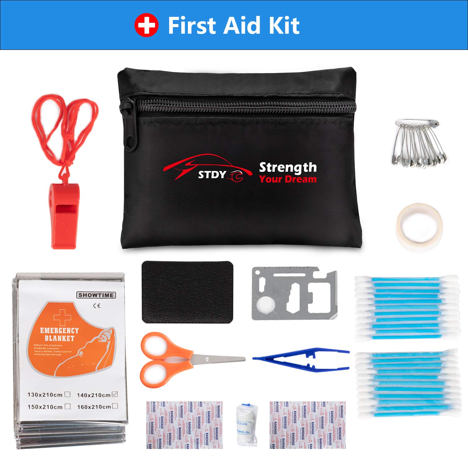 Stdy Car Roadside Emergency Kit, Auto Vehicle Truck Safety Emergency Road Side Assistance Kits With Jumper Cables, First Aid Kit