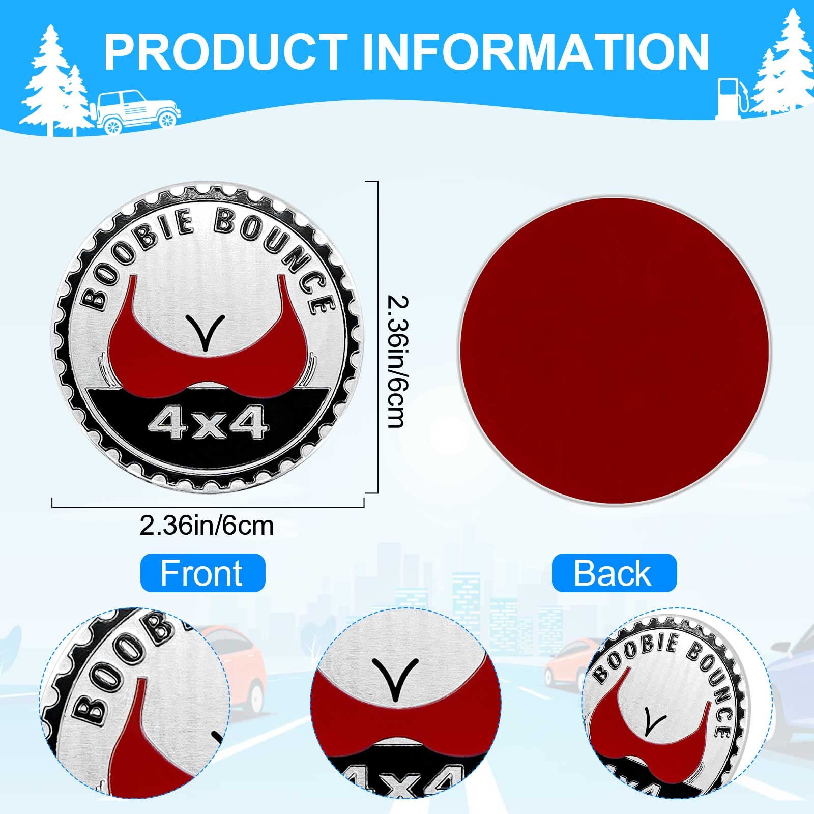Booble Bounce Badge Rated Car Emblem, 4 X 4 Metal Automotive Badge 3D Metal Car Badges Emblems Round Emblem Decals Car Badge Decals Stickers Compatible With Jeep Wrangler Vehicles Trucks Suv