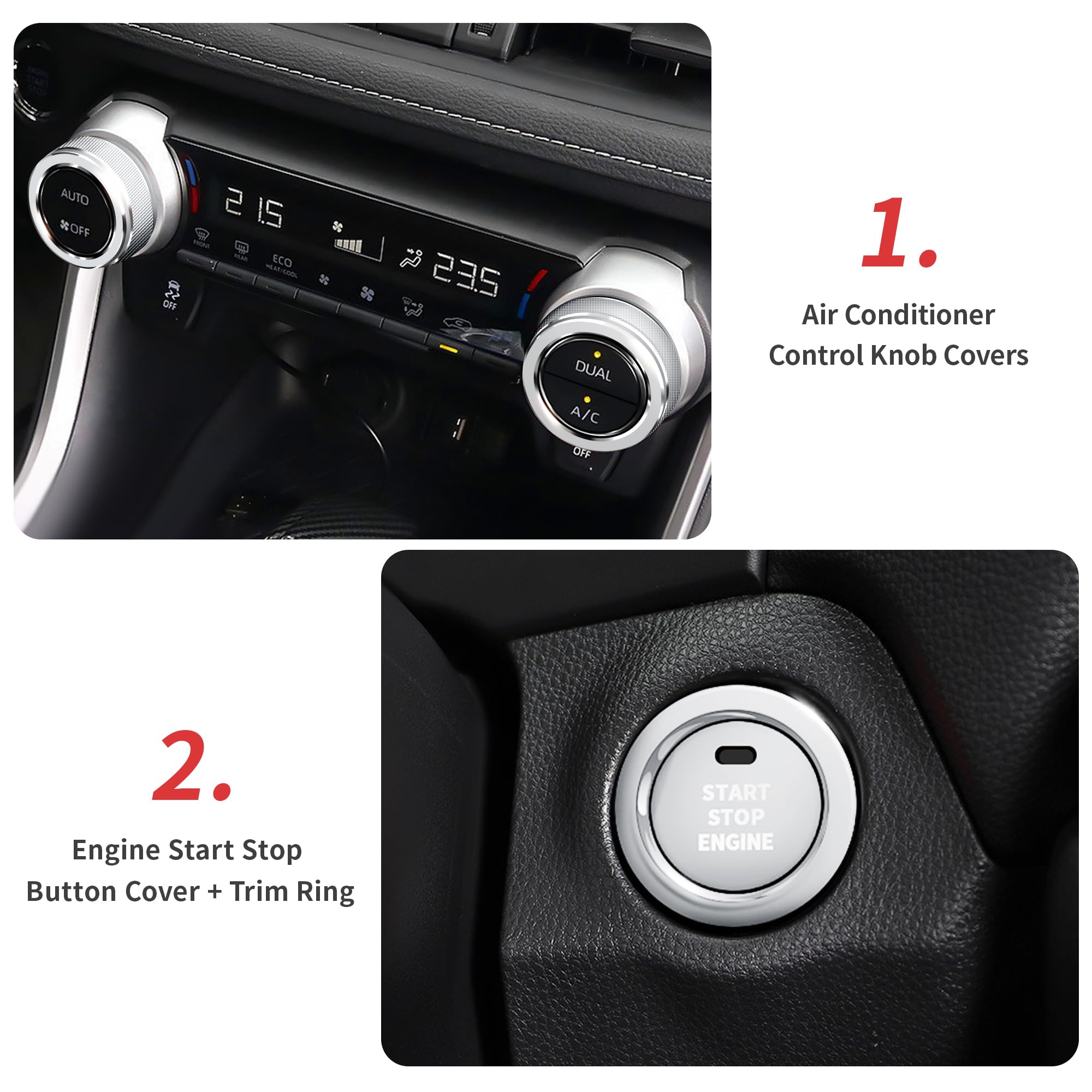 Polodunn For Toyota Rav4 Accessories 2025 2024 2023 2022 2021 2020 2019 -Air Conditioning Knob Covers, Push Start Button Cover T