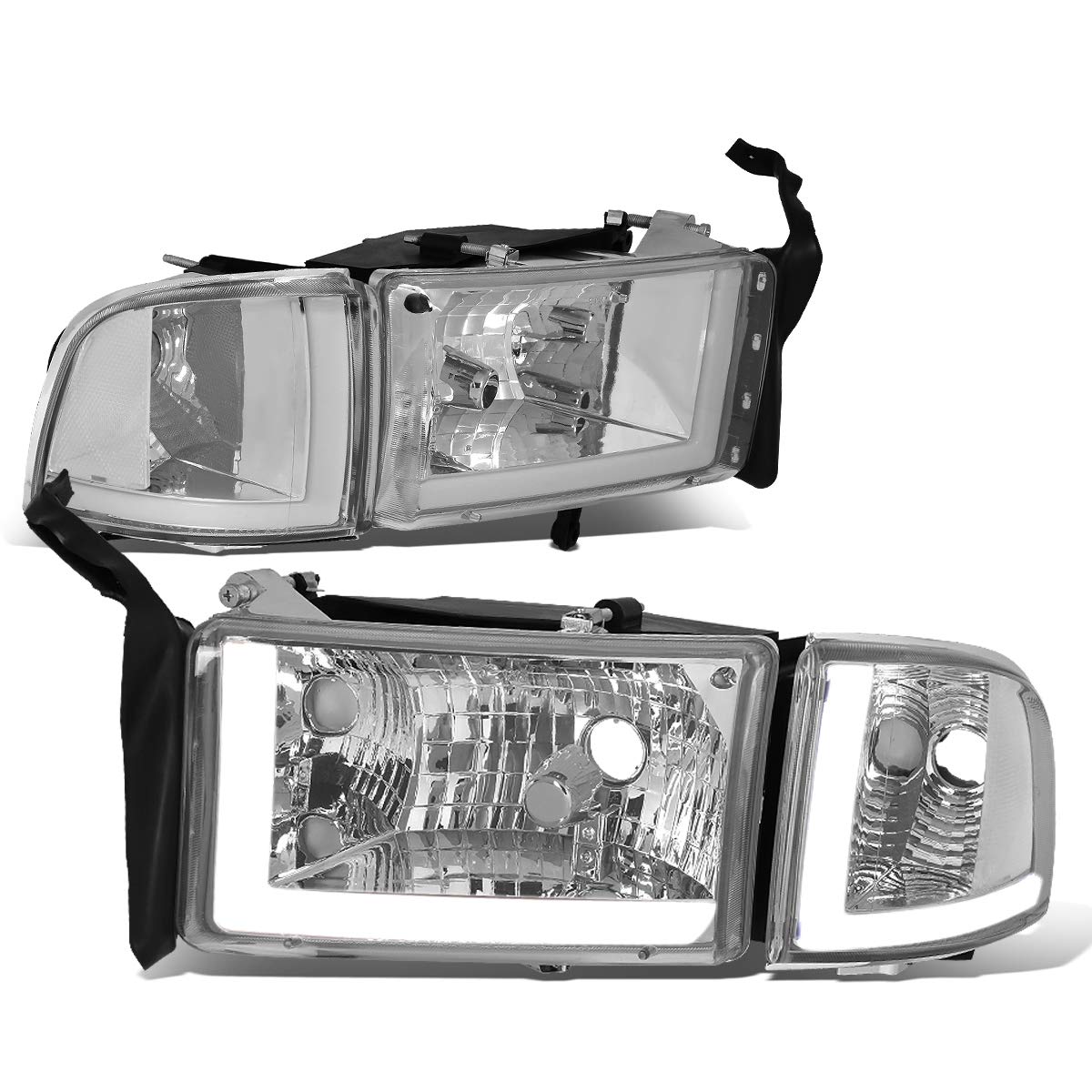 Dna Motoring Hl-Lb2-Dr944-Ch-Cl1 Chrome Headlights With Pair Led Day Running Lights Replacement Compatible With 94-01 Dodge Ram