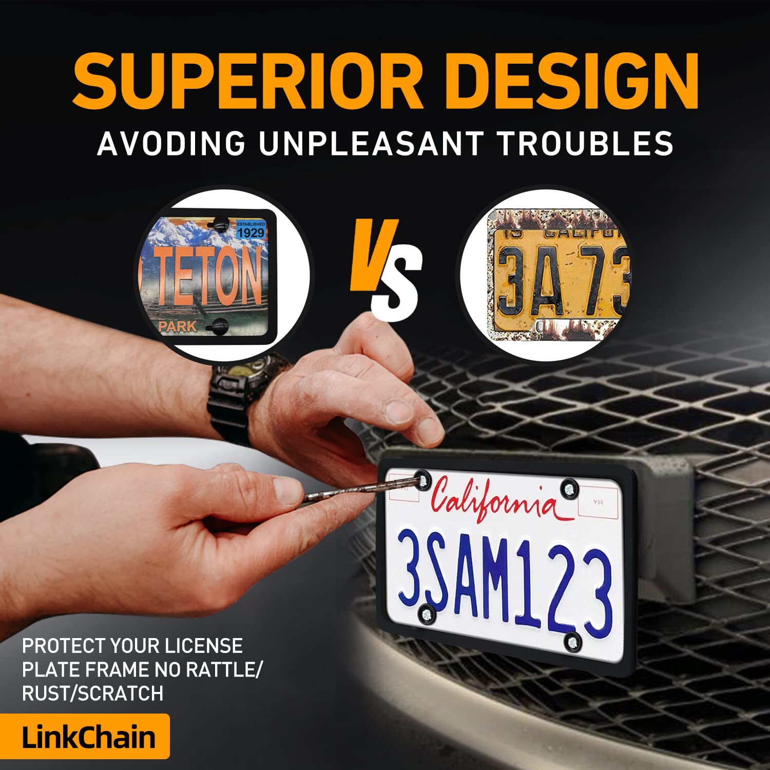 License Plate Frame,2Pcs Silicone License Plate Frames With Drainage Holes, Rust-Proof, Weather-Proof And Rattle-Proof License P