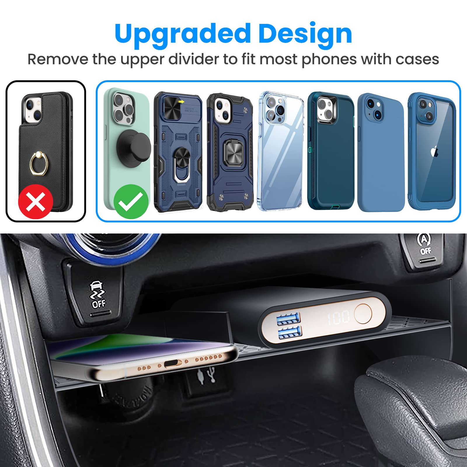 Diamooky Upgraded Center Console Organizer Compatible With Toyota Rav4 2024 2023 2022 2021 2020 2019 Interior Accessories, Gear Shift Storage Tray Secondary Box Insert Divider - 2Pcs