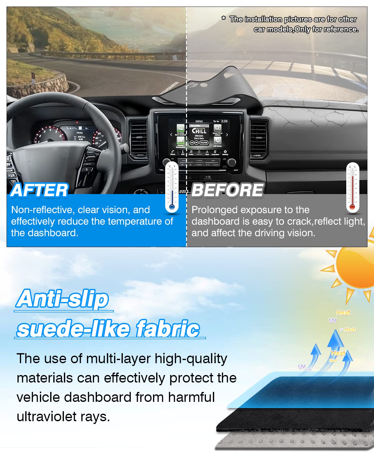 Cartist Dash Cover Custom Fit For Nissan Frontier 2022 2023 2024 2025 Accessories Dashboard Cover Mat For Frontier Non-Slip Dash Carpet Anti-Glare (Thick Suede Material)