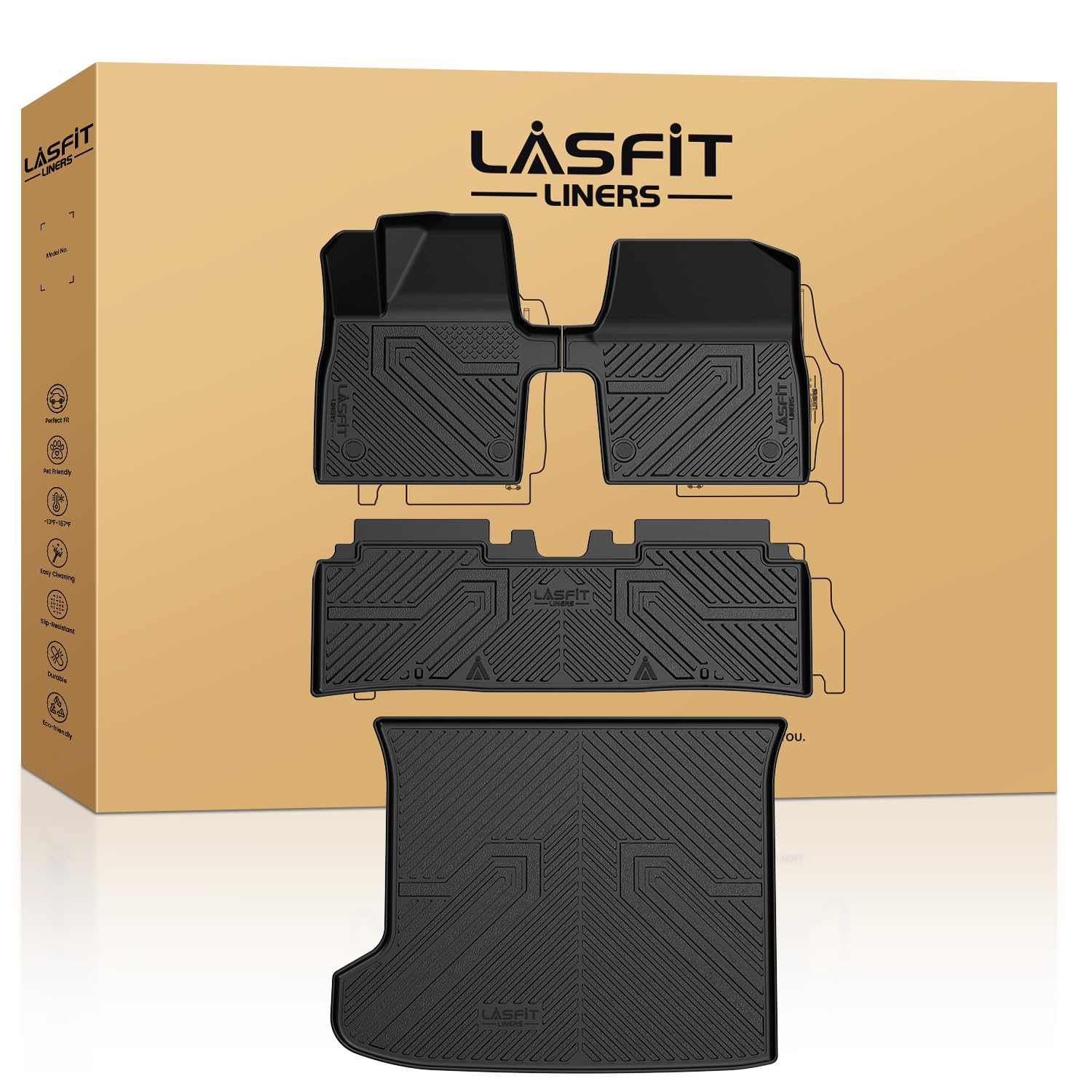 Lasfit Floor Mats & Cargo Mats Fits For Kia Ev6 2024 2023 2022, All Weather Tpe Custom Fit Floor Liners For 1St And 2Nd Row Car