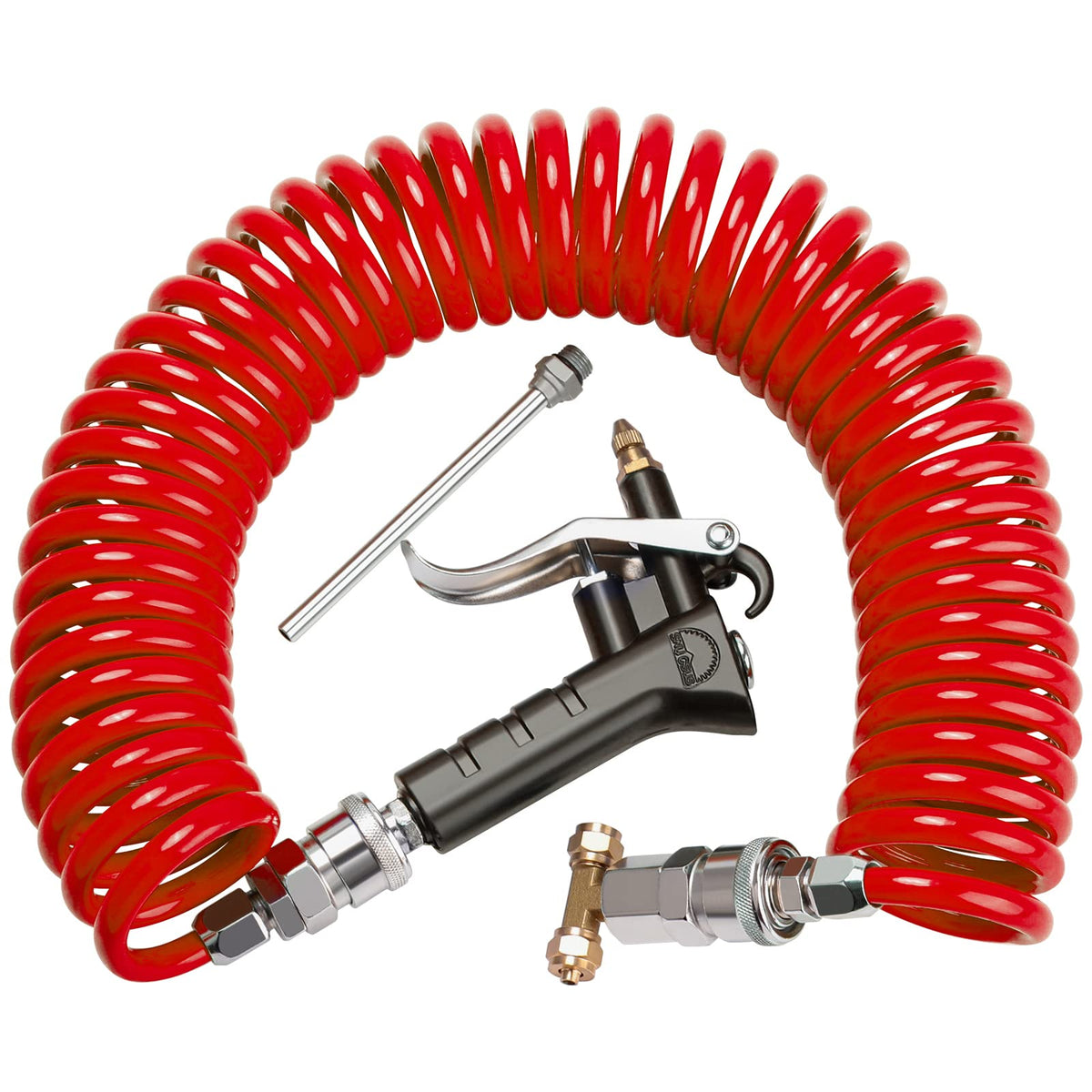 Boeray Heavy Duty Truck Air Duster Blow Gun Cleaning With 9 Meter Long Coil And 2 Interchangeable Nozzle Tips- Red Air Seat Blow