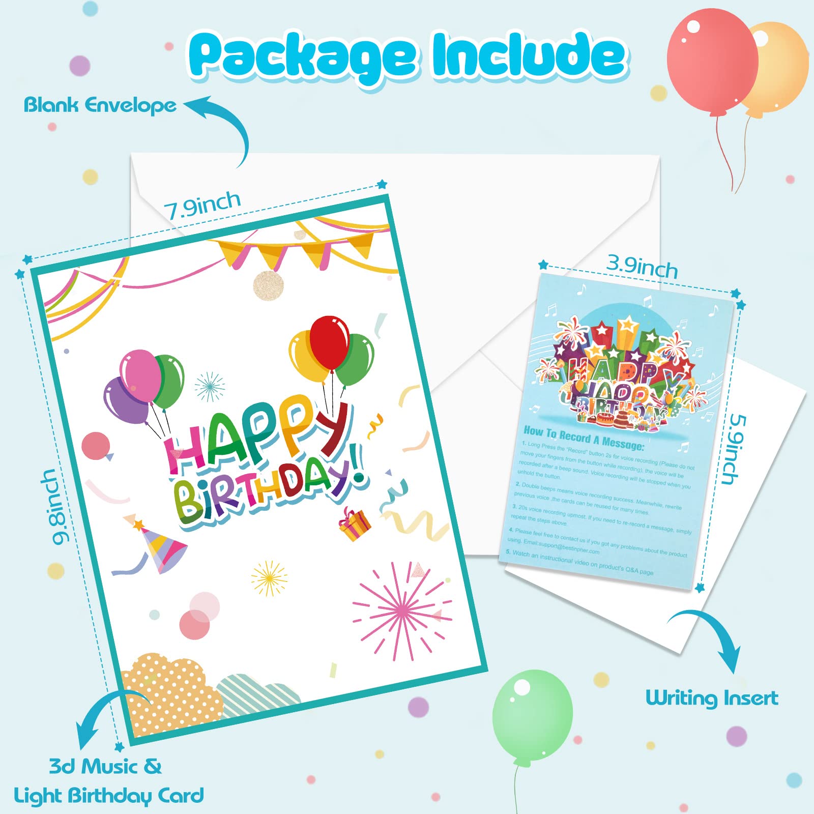 Inpher Large Birthday Card, 3D Pop Up Birthday Cards, Light And Music Happy Birthday Card, Musical Birthday Gift Greeting Card F