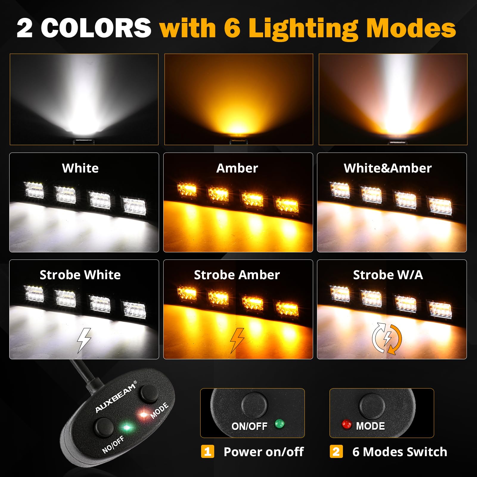 Auxbeam Led Light Bar 4Pcs 4 ' ' Inch White/Amber Yellow Led Pods