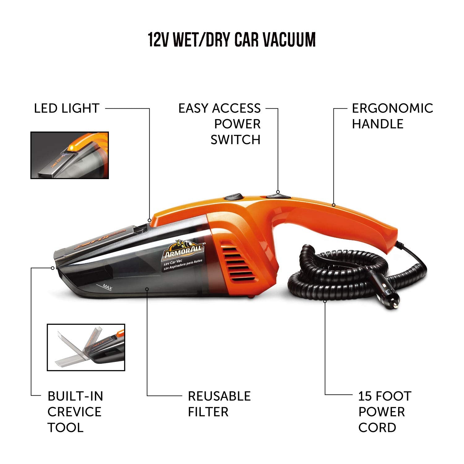 Armorall All Aa12V1 0901 12V Car Wet/Dry Shop Vacuum, Orange