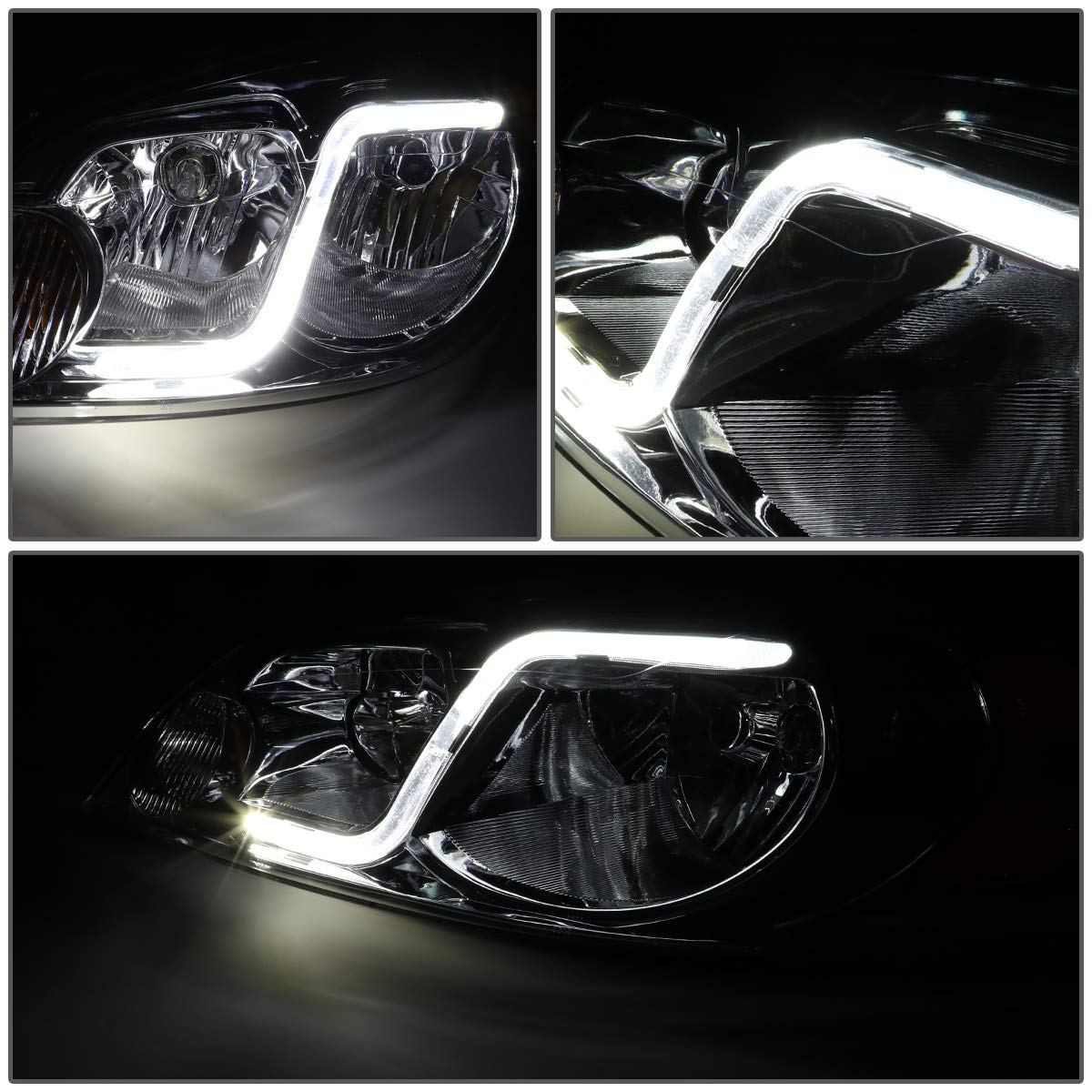 Dna Motoring Hl-Lb-Ci06-Sm-Am Smoked Amber Headlights With Led Day Running Light Strip Replacement For 06-13 Impala