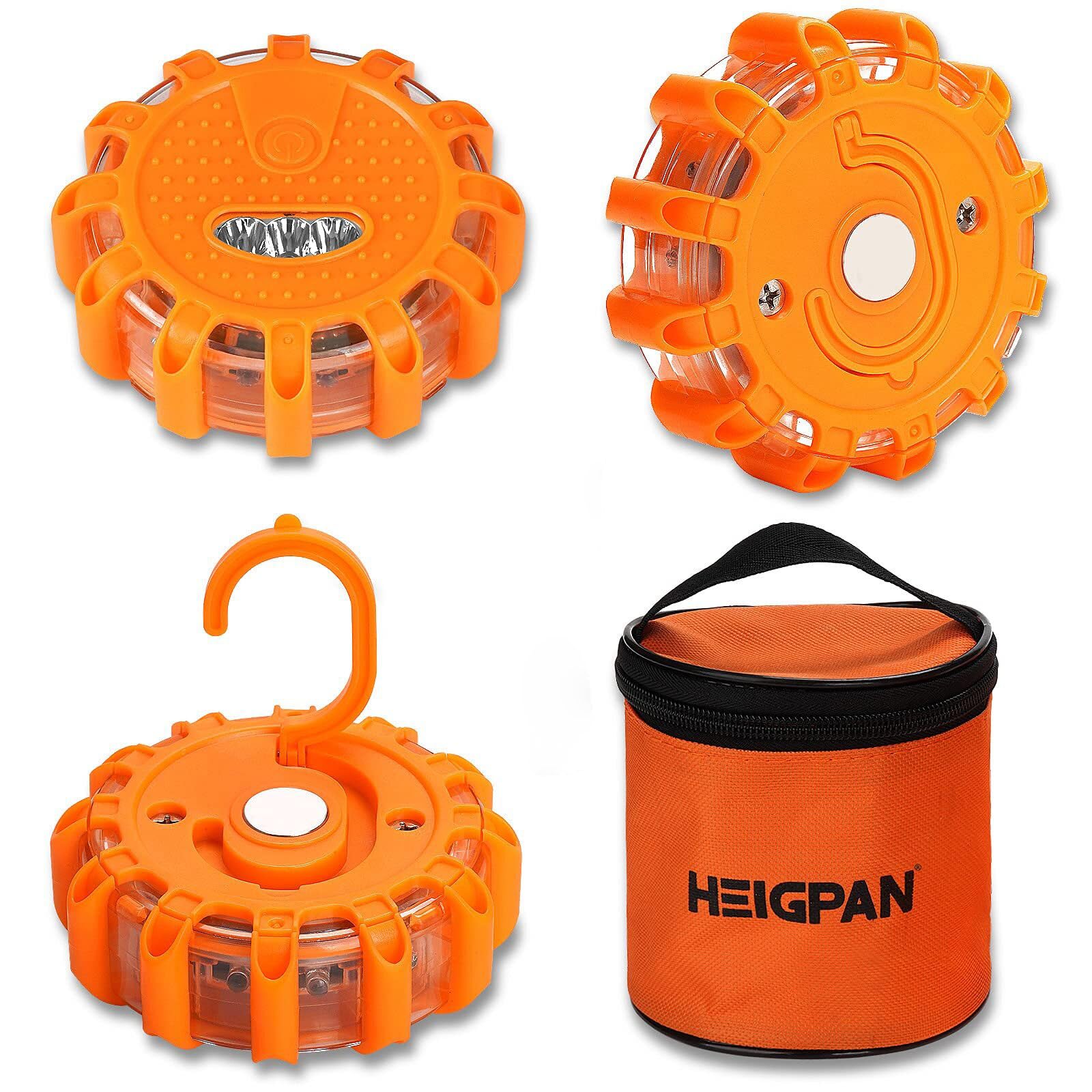 Heigpan Gp903 Led Road Flares Safety Flashing Warning Lights, Magnetic Base Hook Carrying Bag 9 Flash Modes, For Car Truck Boat