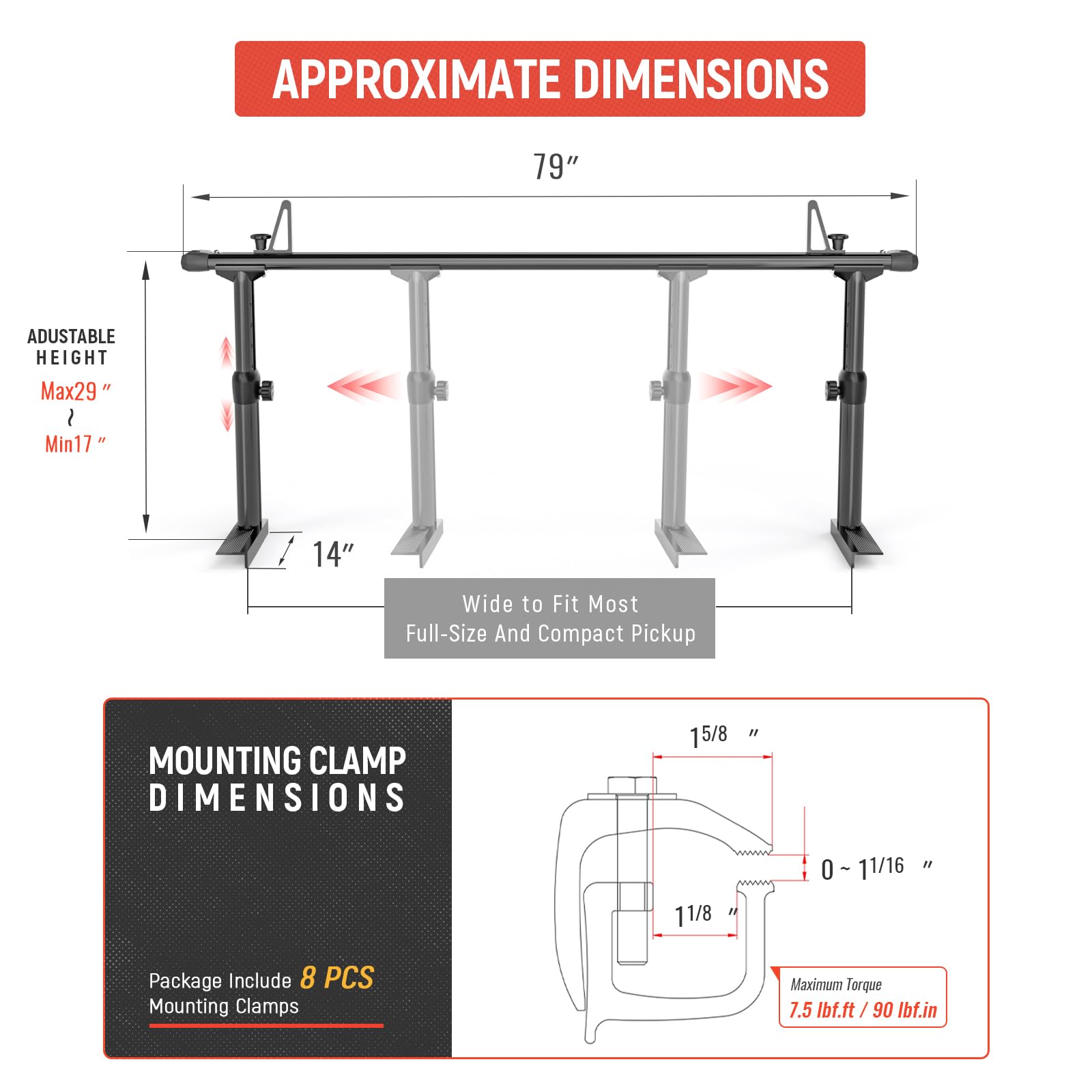 Aa-Racks Model Apx2501 79'' Full-Size Pickup Truck Ladder Racks Low-Profile Height-Adjustable Utility Aluminum Truck Bed Rack Wi