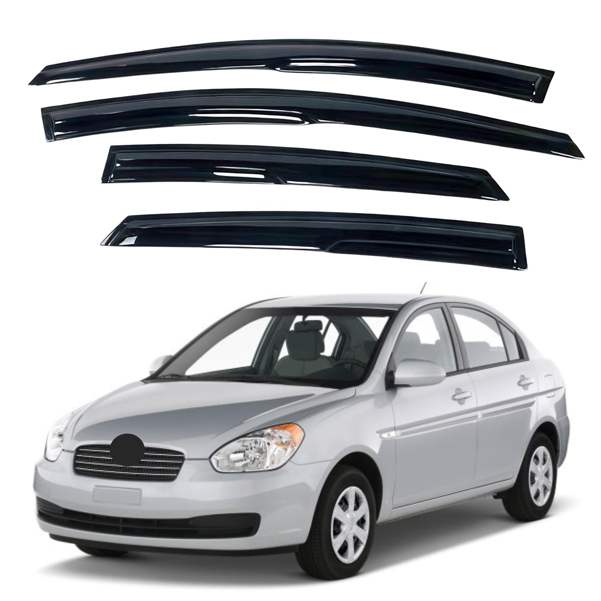 Ig Window Visor For Hyundai Accent Sedan 2006-2010, Rain Guard Tape-On Extra Durable Sun Wind Side Vent Window Deflector Mugen S