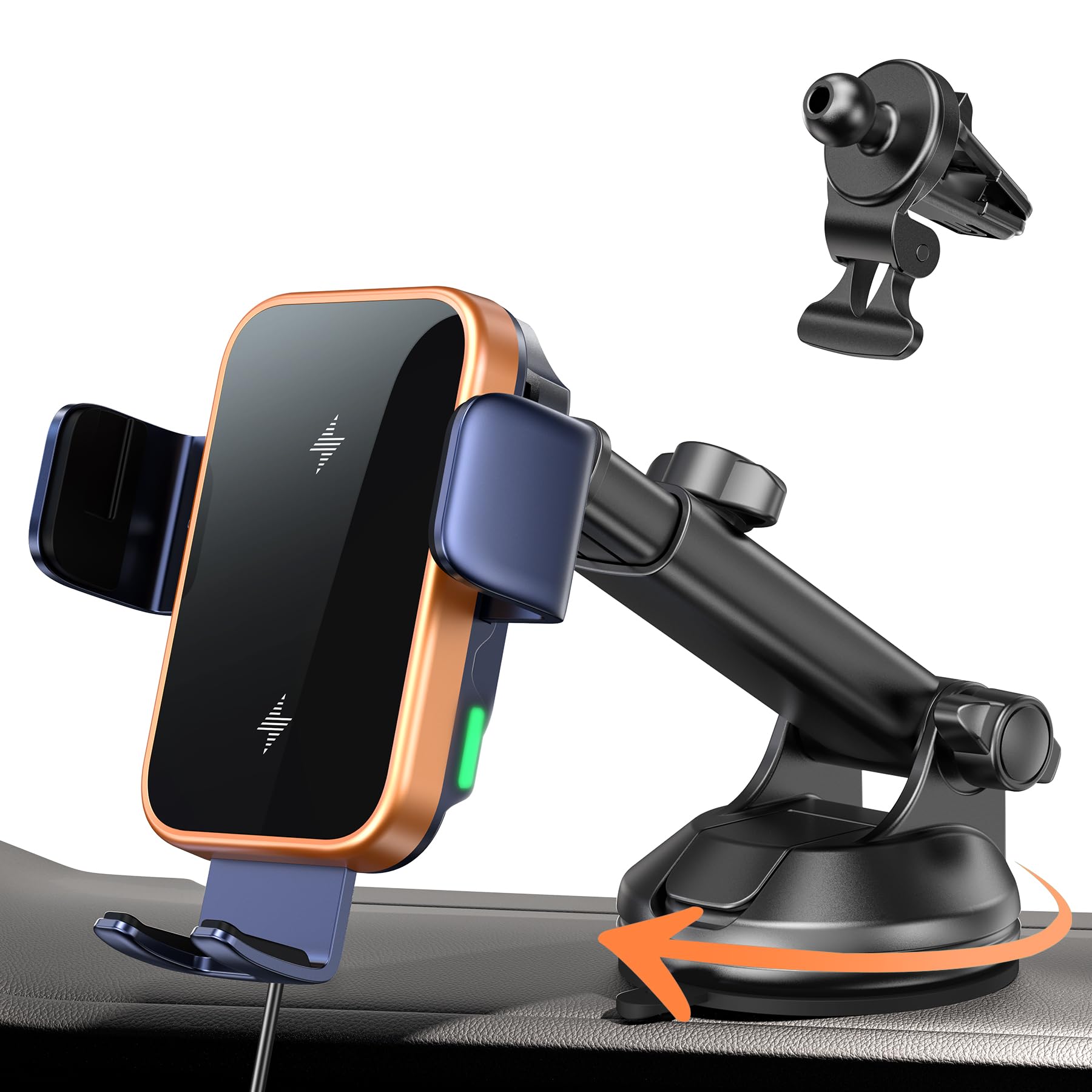 Gumosh Dual Coil 15W Wireless Car Phone Charger,2 In 1 Auto Clamping Car Mount Charging Phone Holders For Air Vent&Dashboard,Car