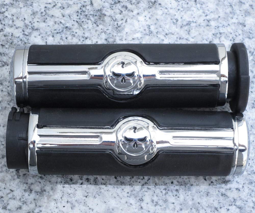 i5 Chrome Skull Black Rubber Hand Grips for Harley Davidson Sportster Softail Dyna Road King Electra Tour Street Hydra Super Wid