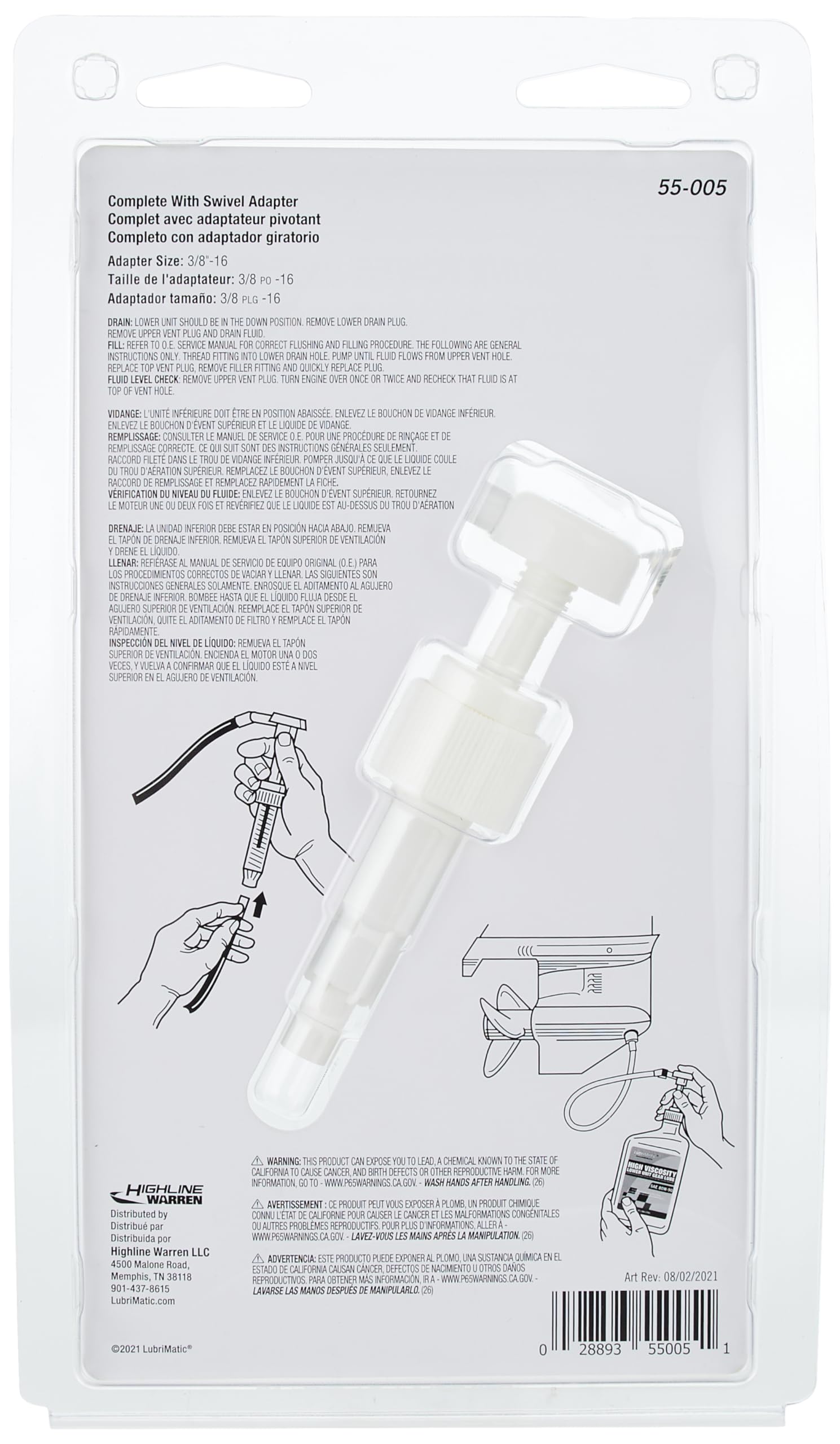LubriMatic 55-005 4CC Fluid Pump for Quart Size Bottles w/ Metal Marine Fitting